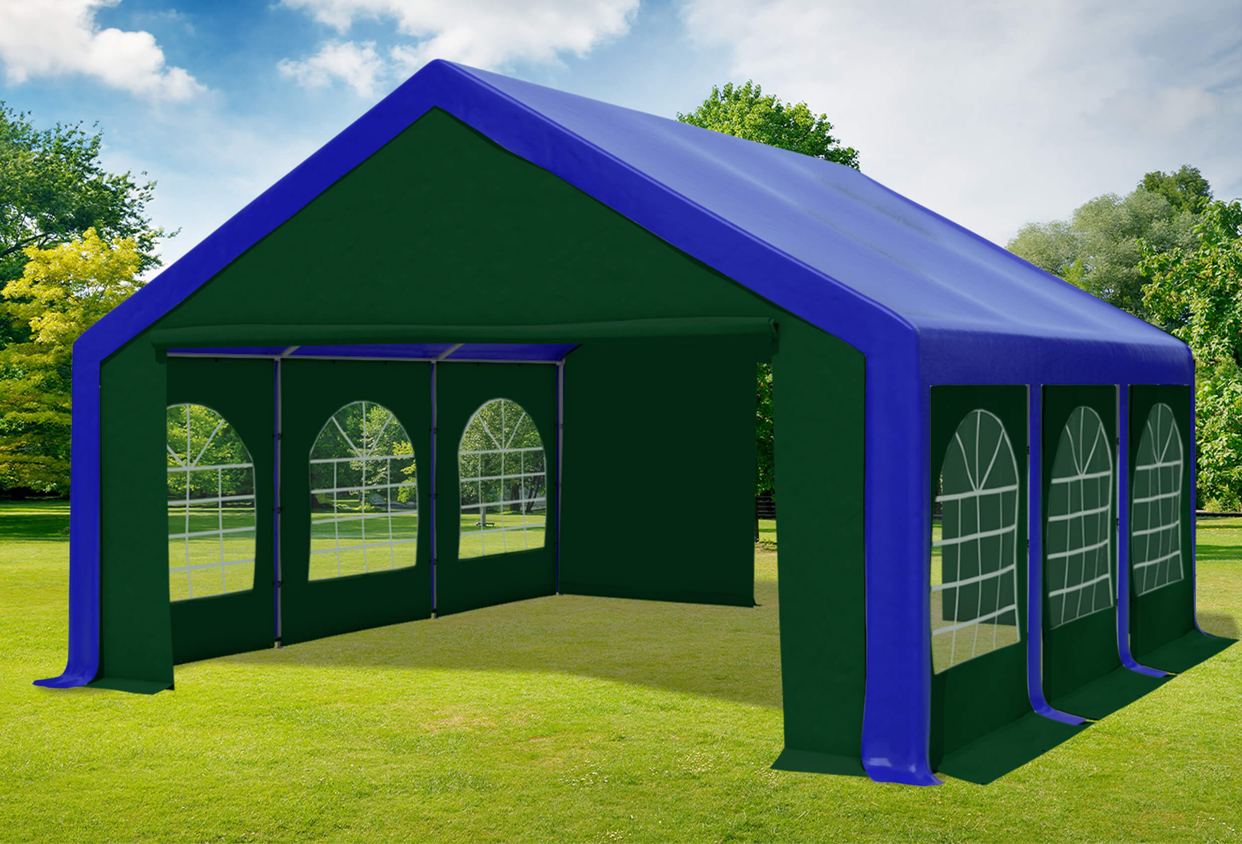 5x6 m Partyzelt, PVC blau grün