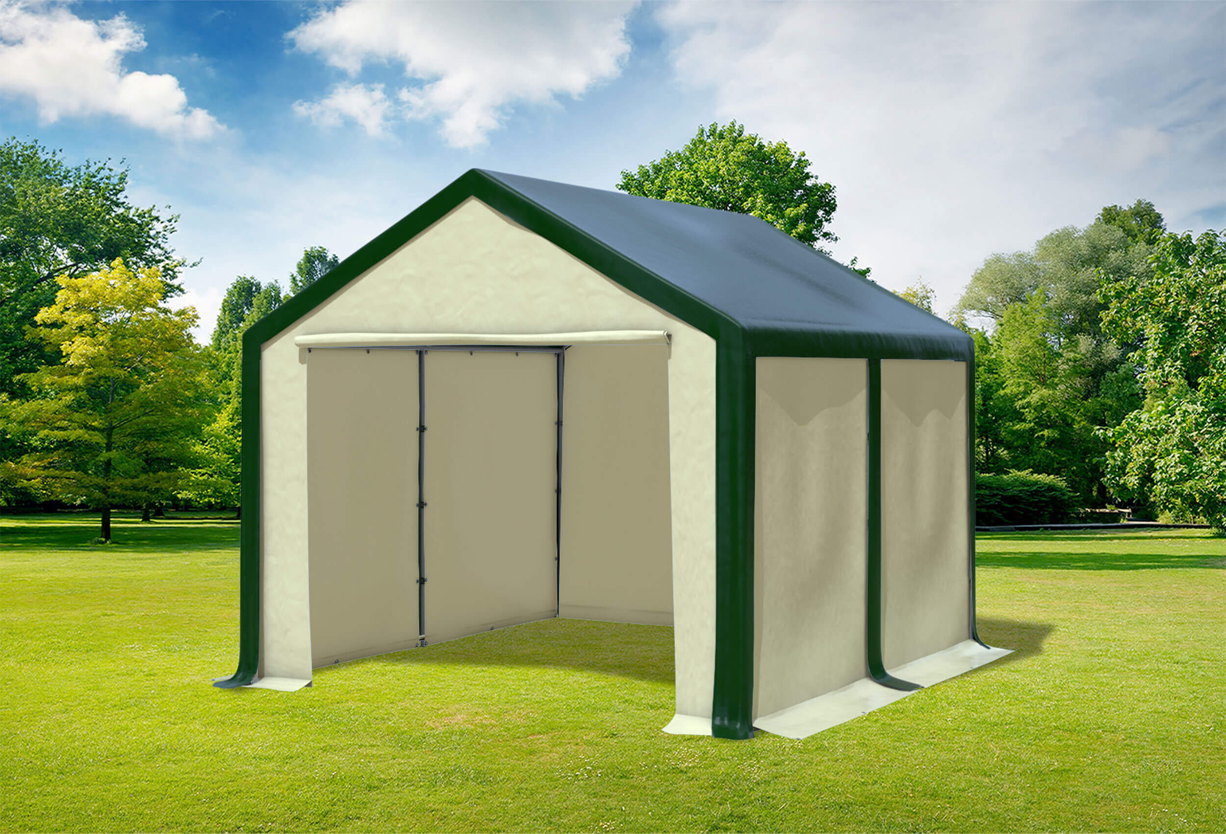 3x4 m Partyzelt, PVC grün Beige