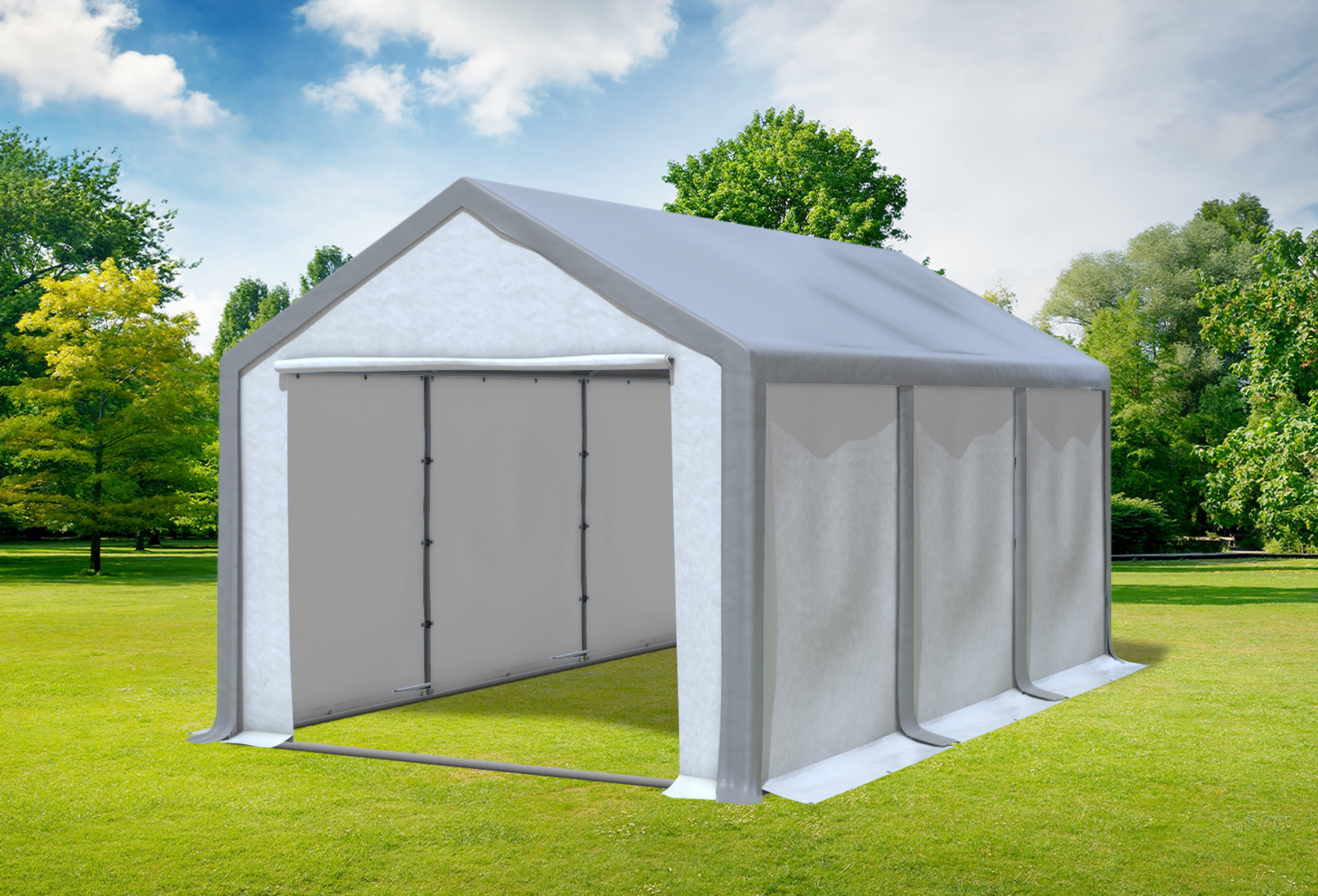 3x6 m Partyzelt, PVC grau weiß