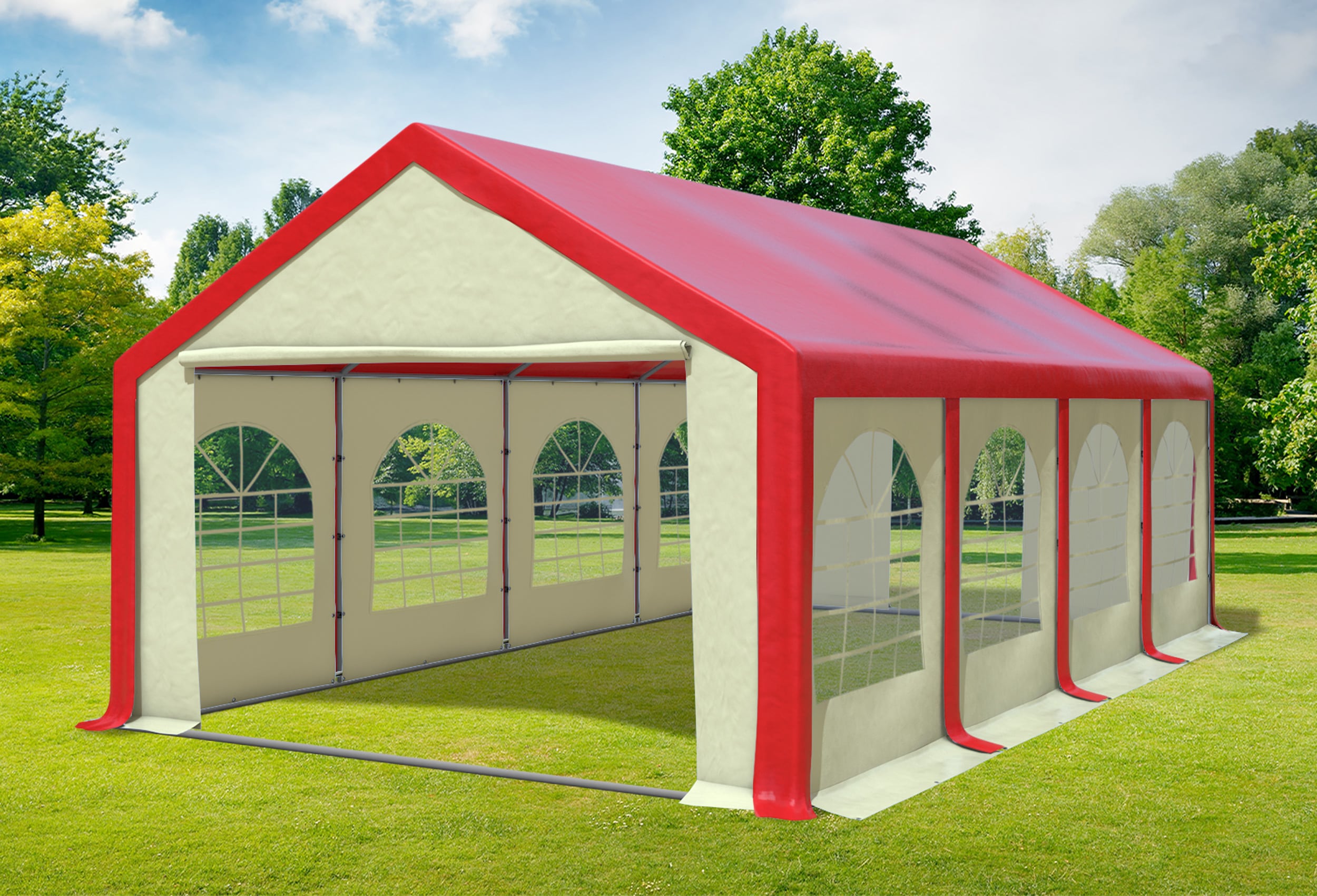 4x8 m Partyzelt, PVC rot Beige