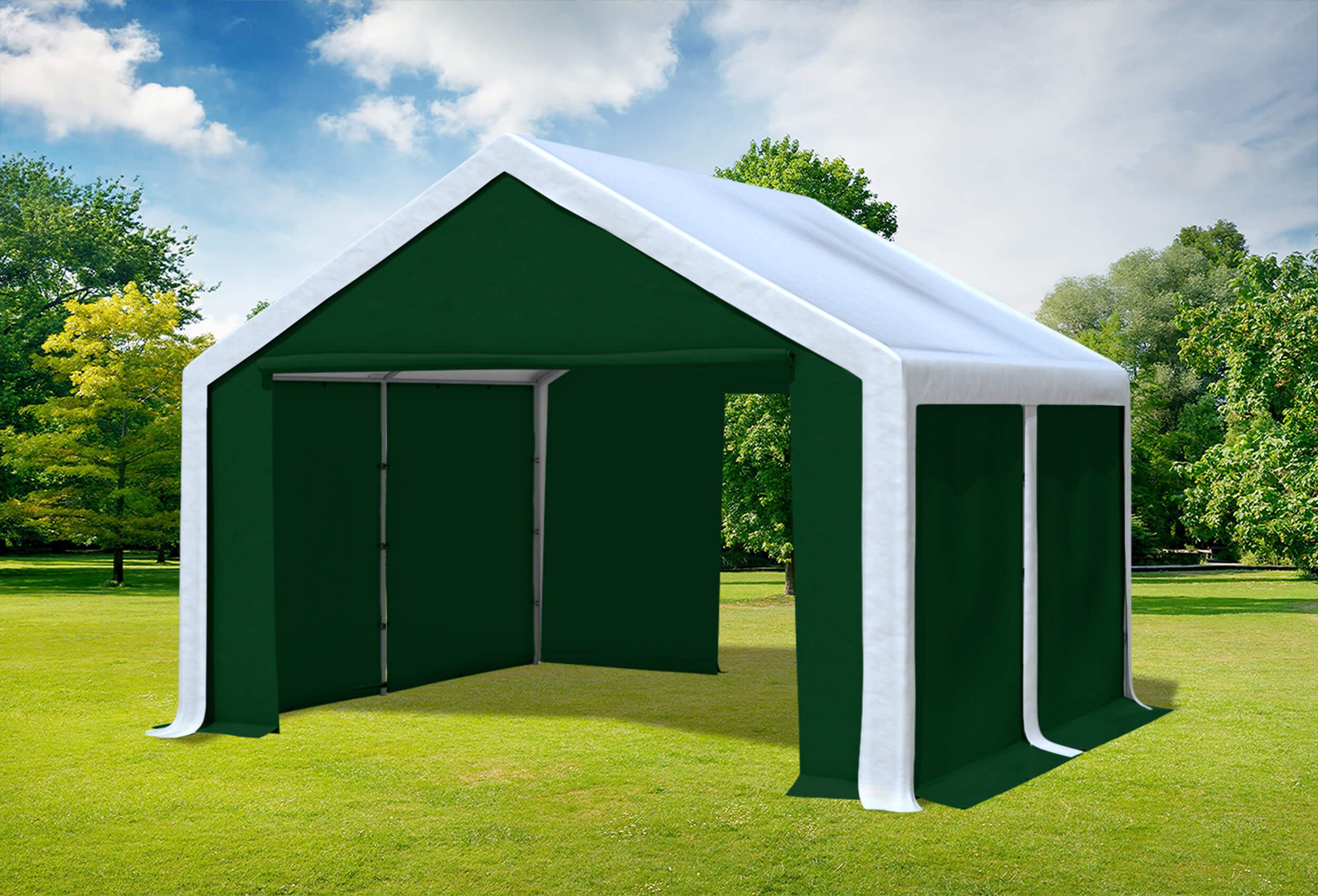 4x4 m Partyzelt, PVC weiß grün