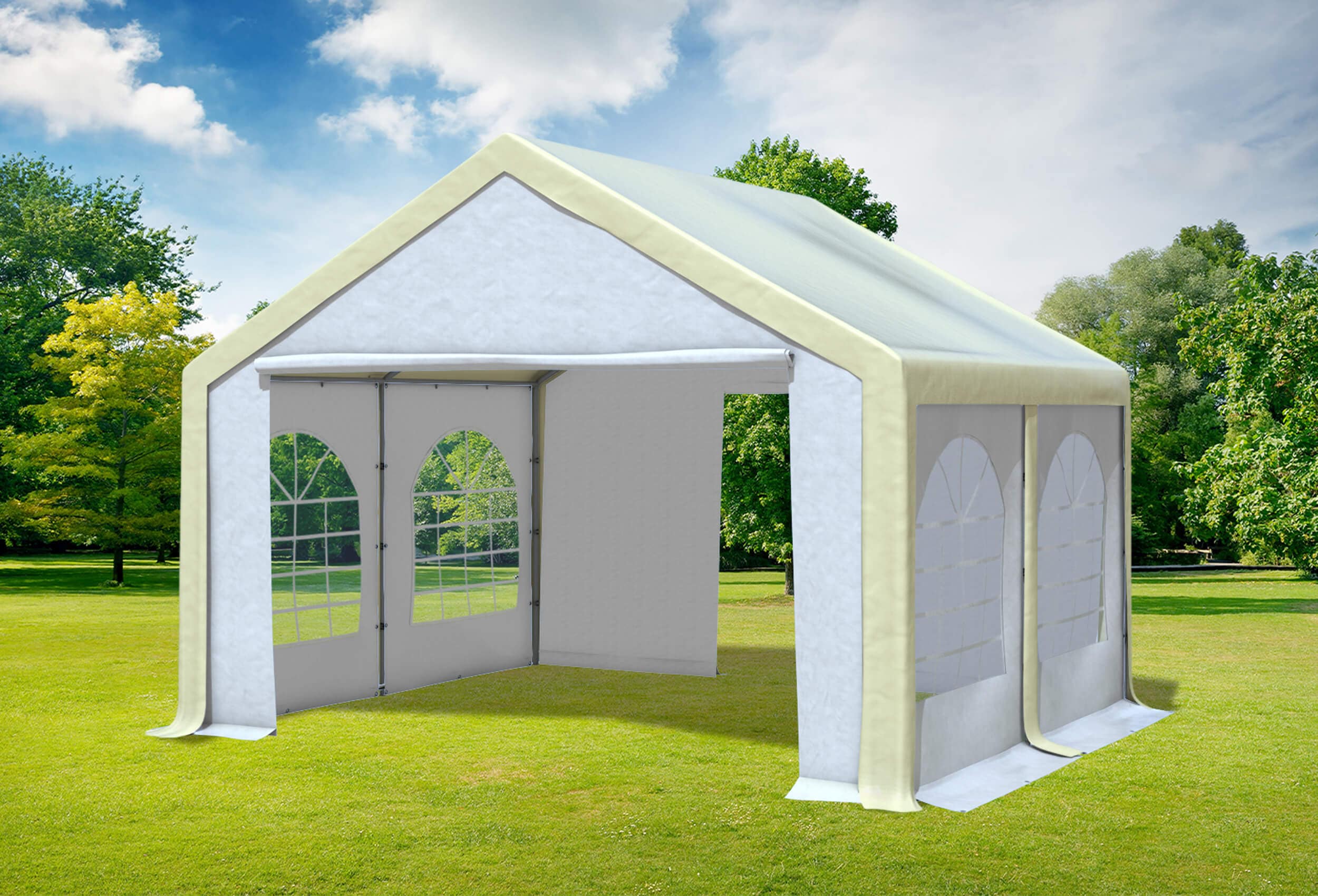 4x4 m Partyzelt, PVC Beige weiß