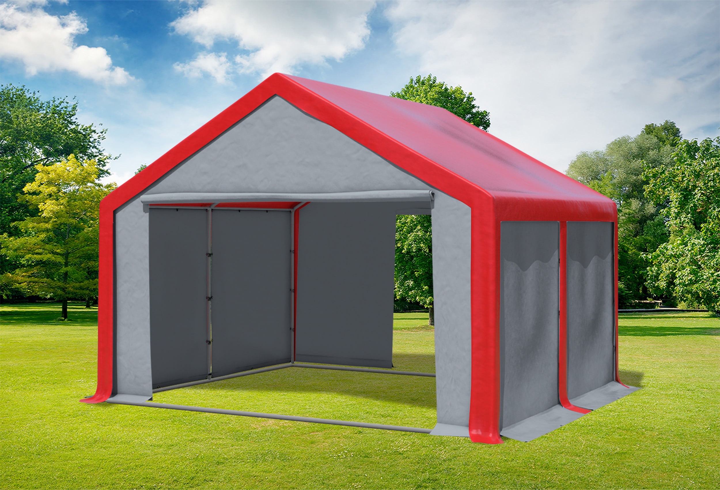4x4 m Partyzelt, PVC rot grau