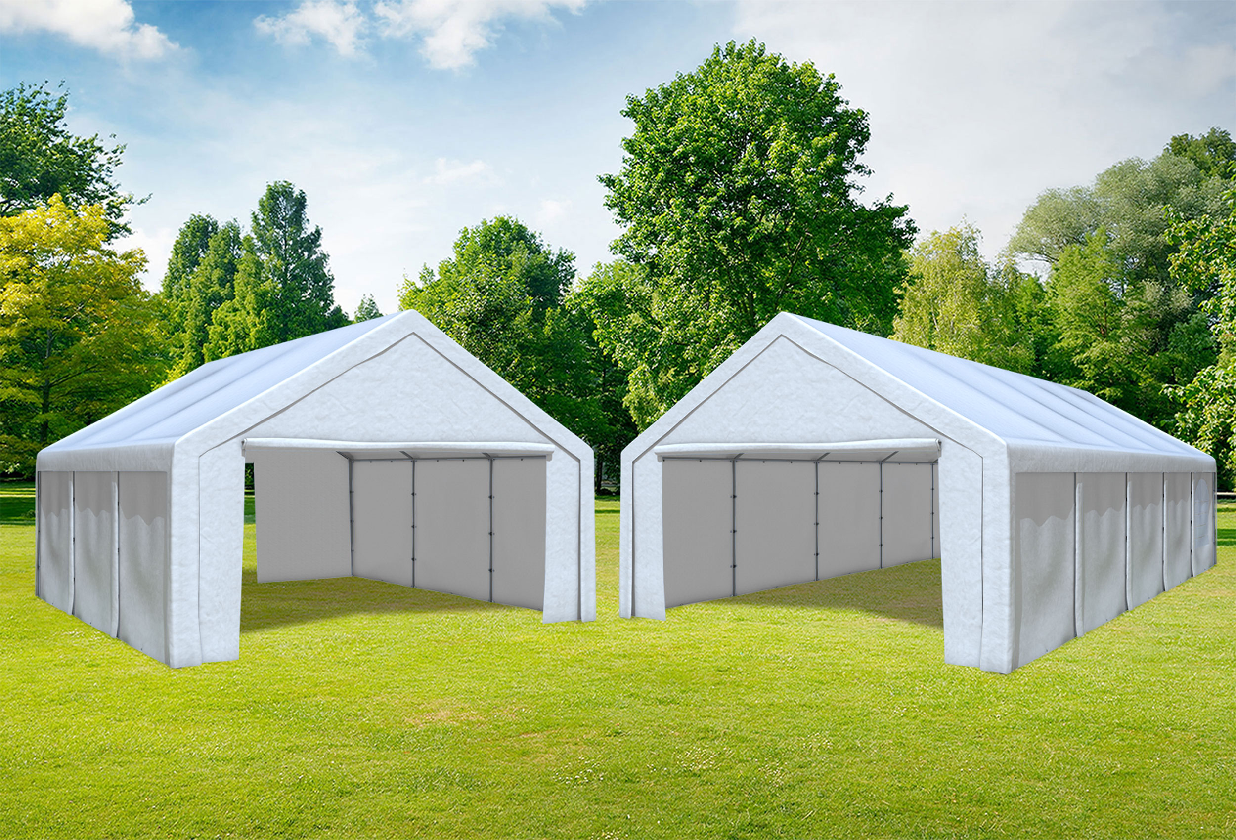 5x10 m 2in1 Kombizelt mit extra 5x6 m Dach, PE weiß