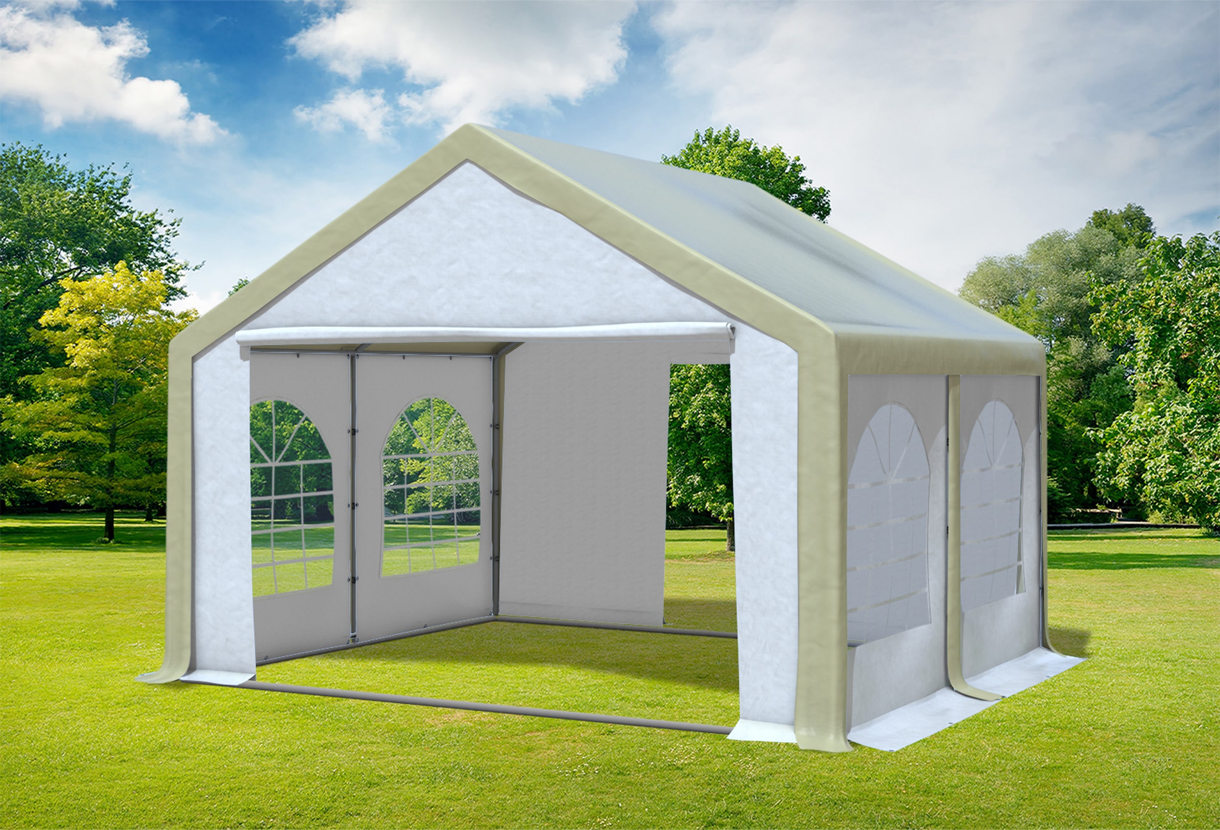 4x4 m Partyzelt, PVC braun weiß