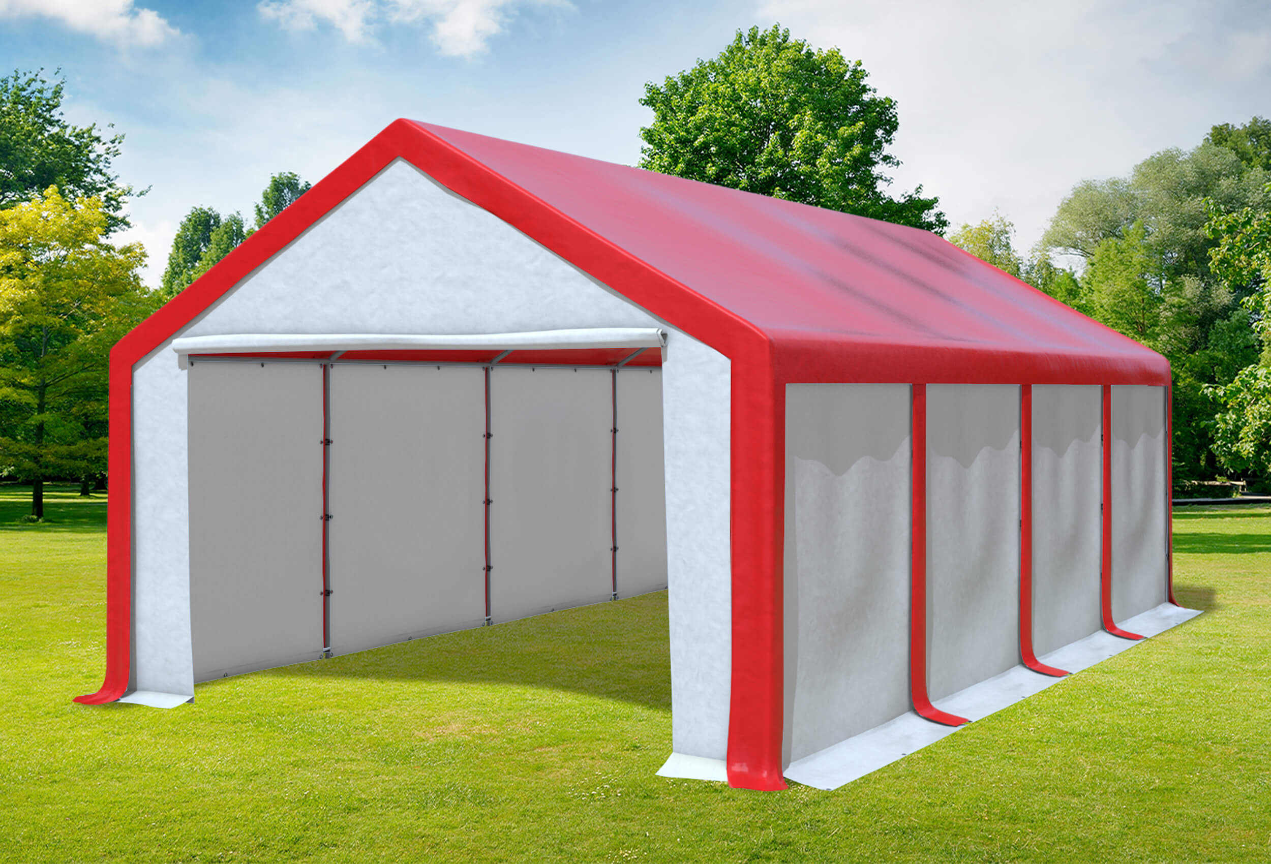 4x8 m Partyzelt, PVC rot weiß