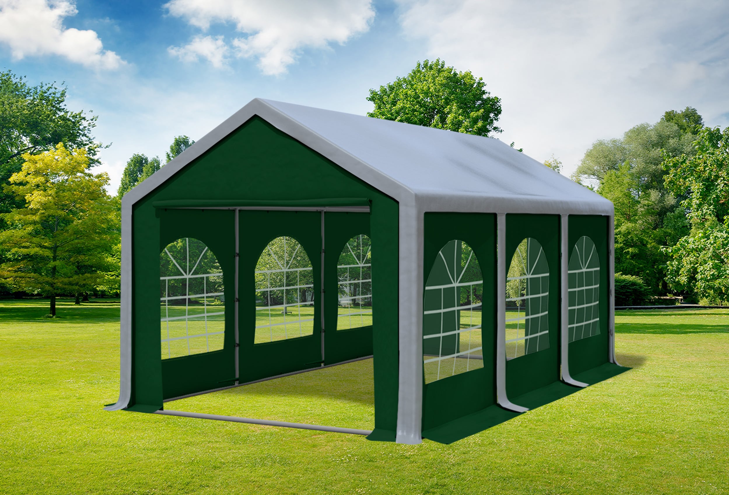 3x6 m Partyzelt, PVC grau grün