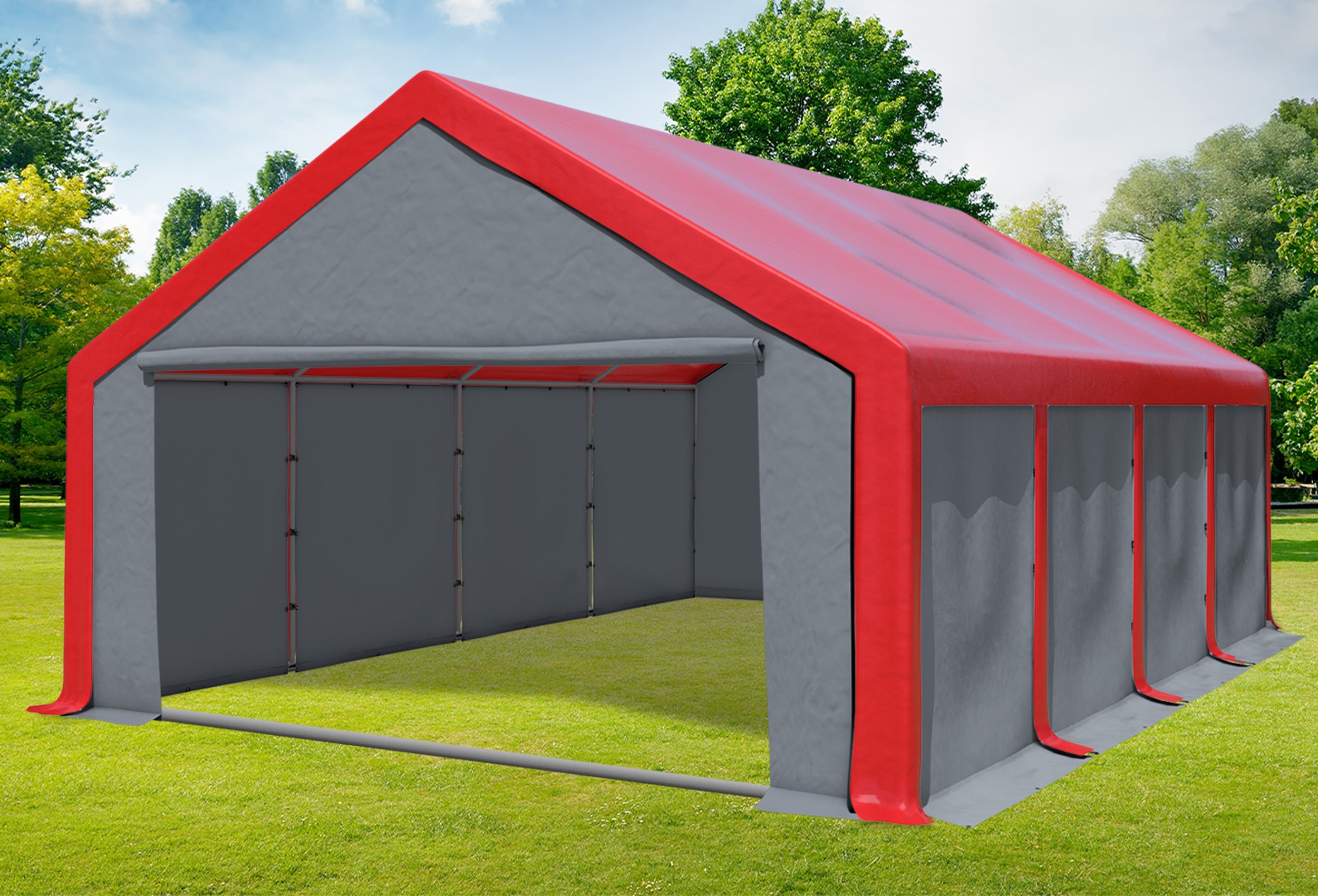5x8 m Partyzelt, PVC rot grau