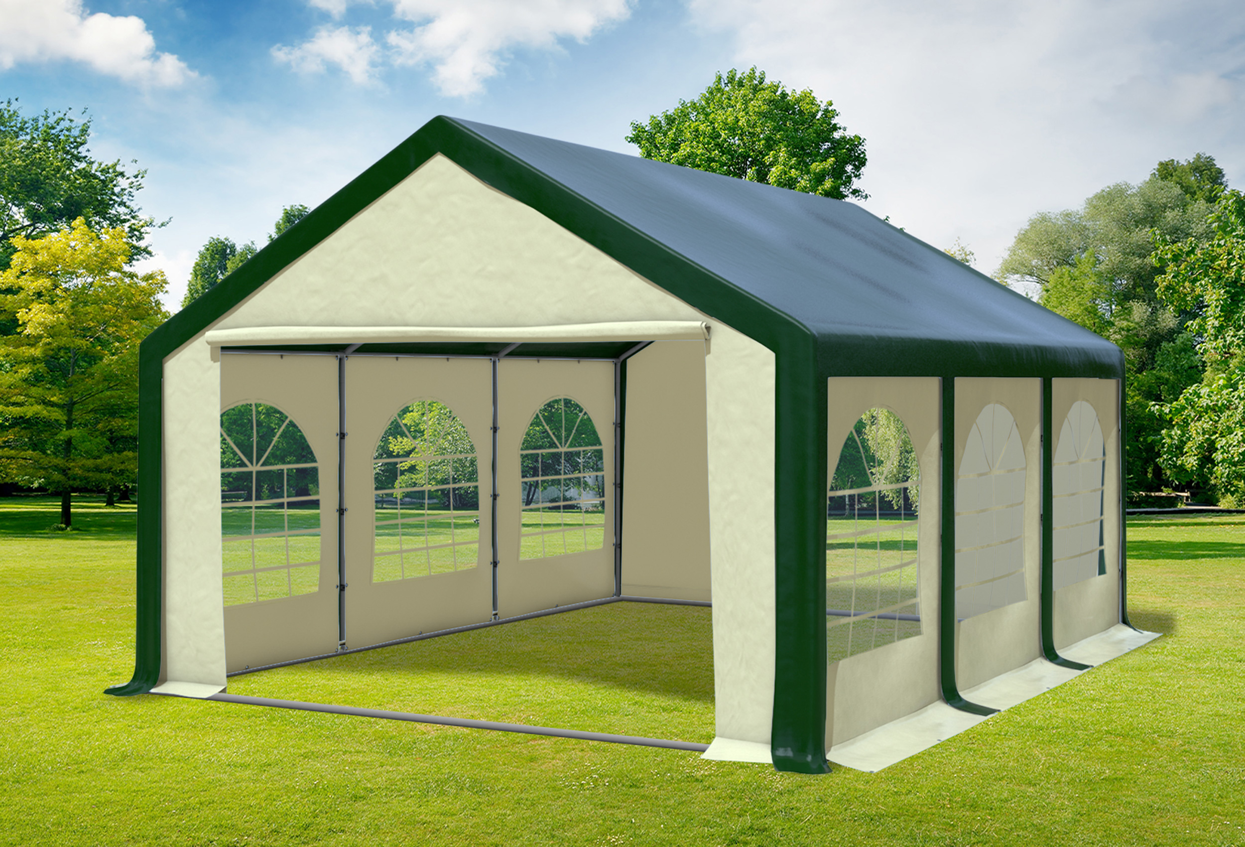 4x6 m Partyzelt, PVC grün Beige