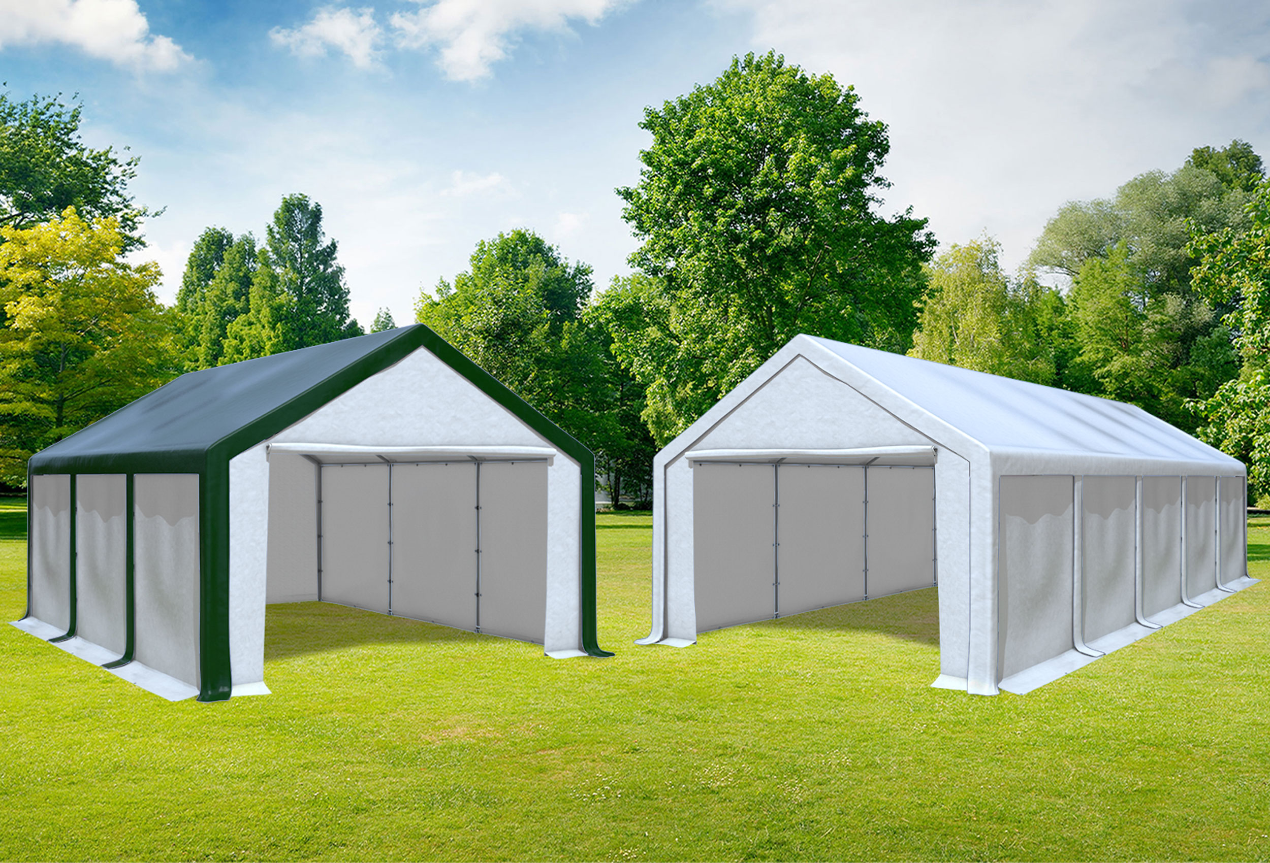 4x10 m 2in1 Kombizelt mit extra 4x6 m Dach, PVC weiß grün