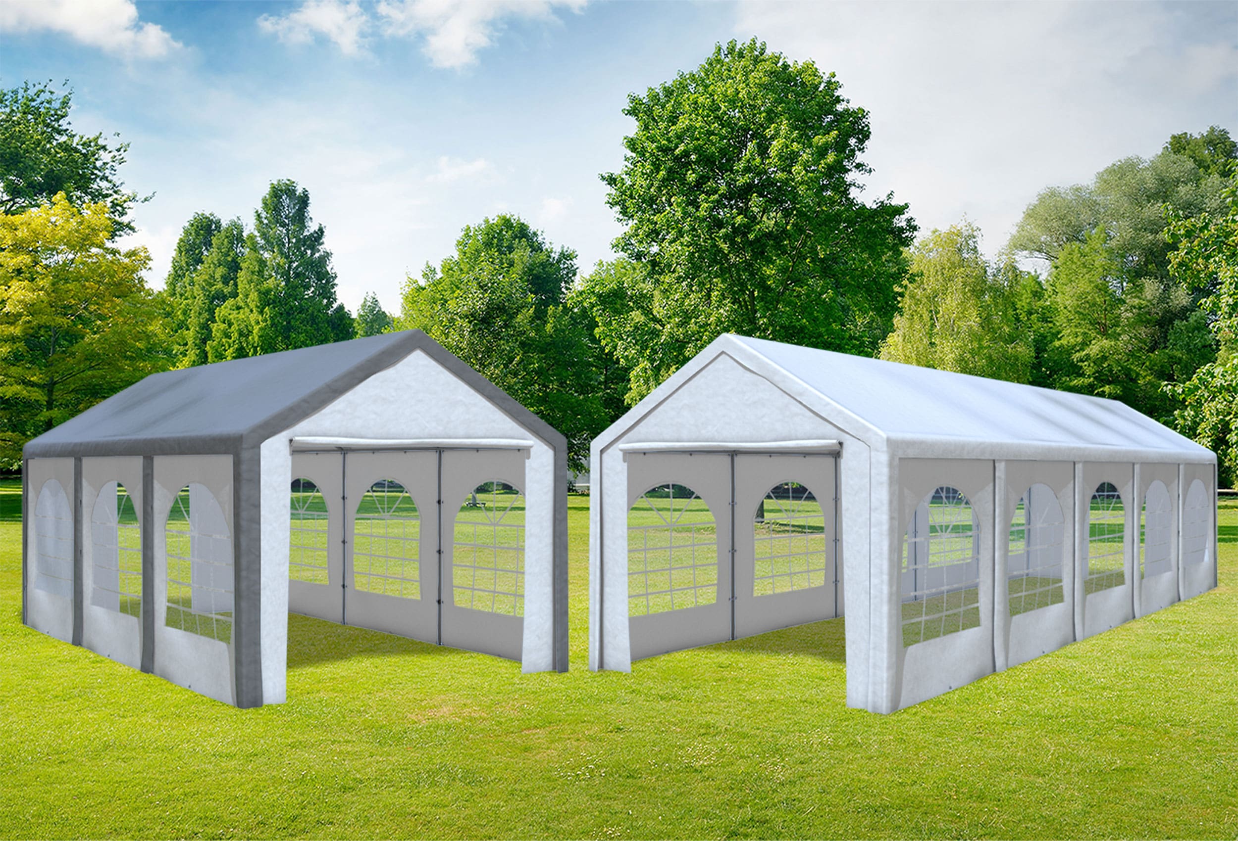 3x10 m 2in1 Kombizelt mit extra 3x6 m Dach, PE weiß grau