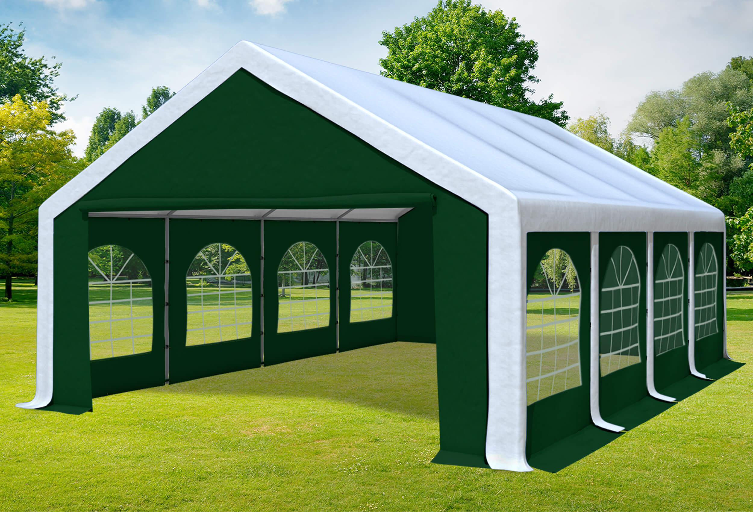 5x8 m Partyzelt, PVC weiß grün