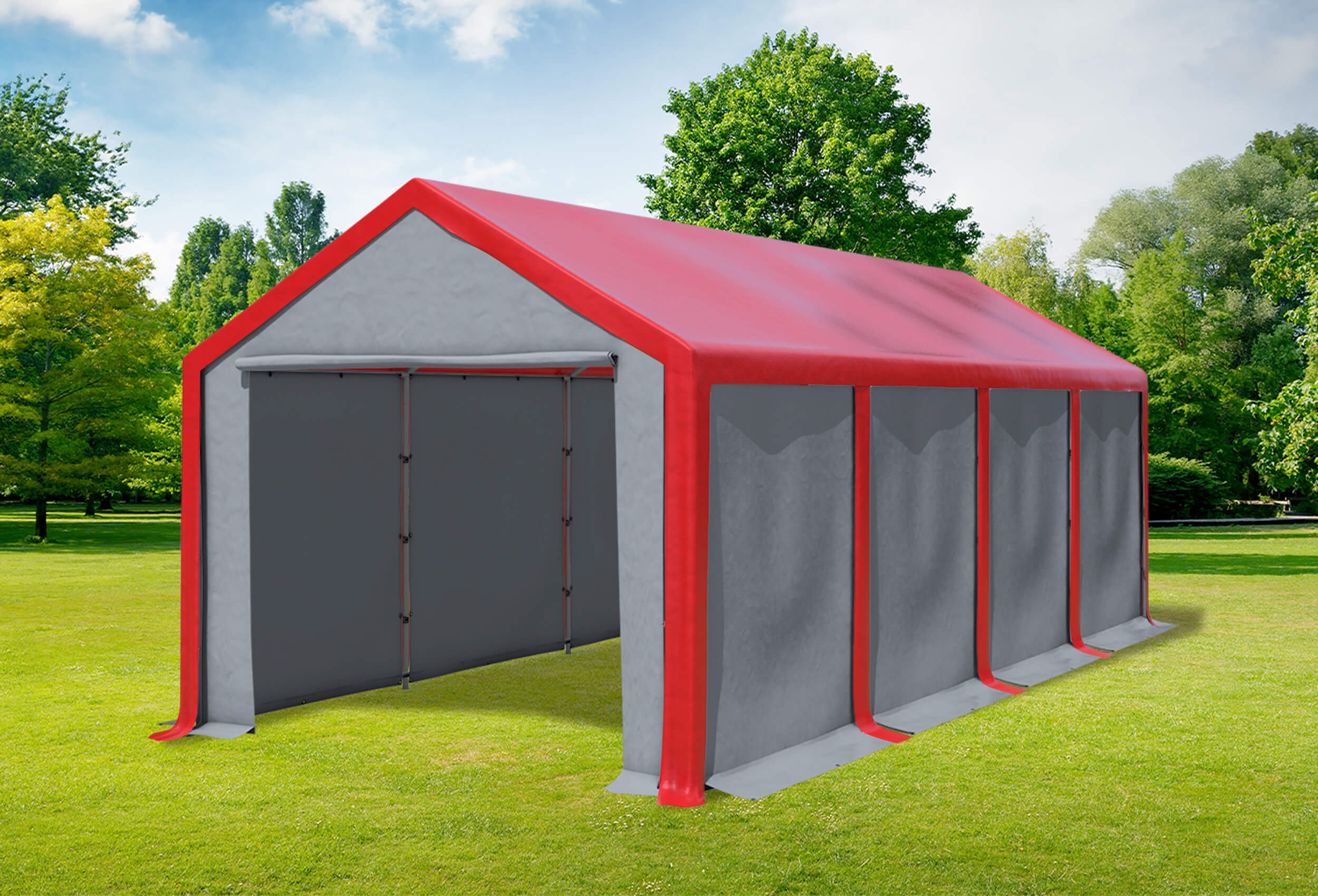 3x8 m Partyzelt, PVC rot grau