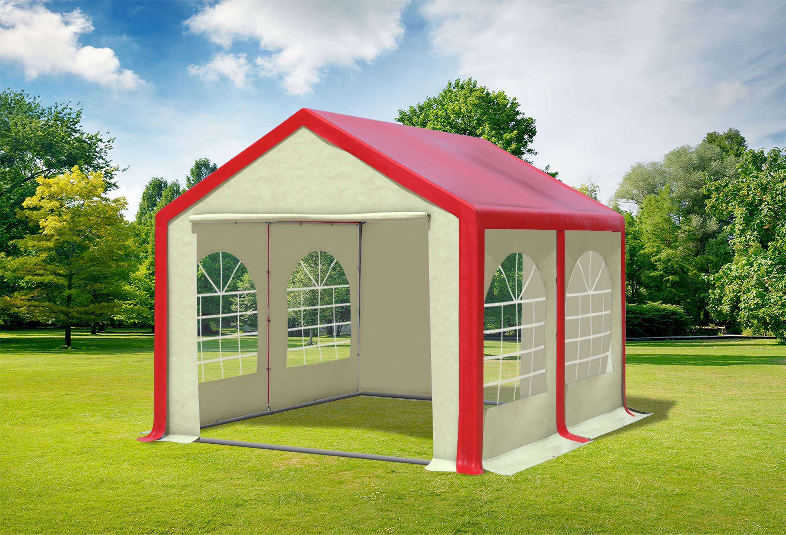 3x4 m Partyzelt, PVC rot Beige