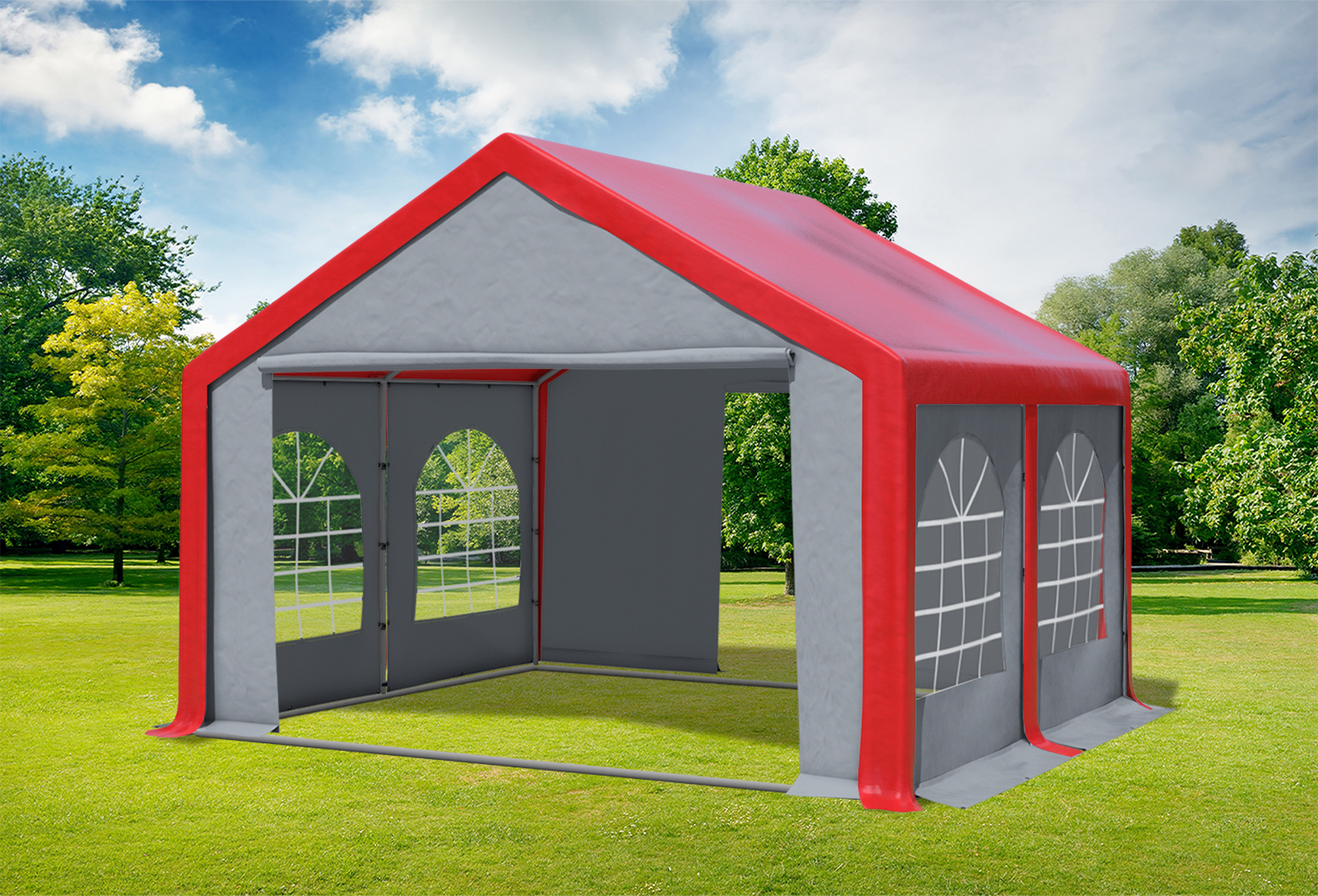 4x4 m Partyzelt, PVC rot grau
