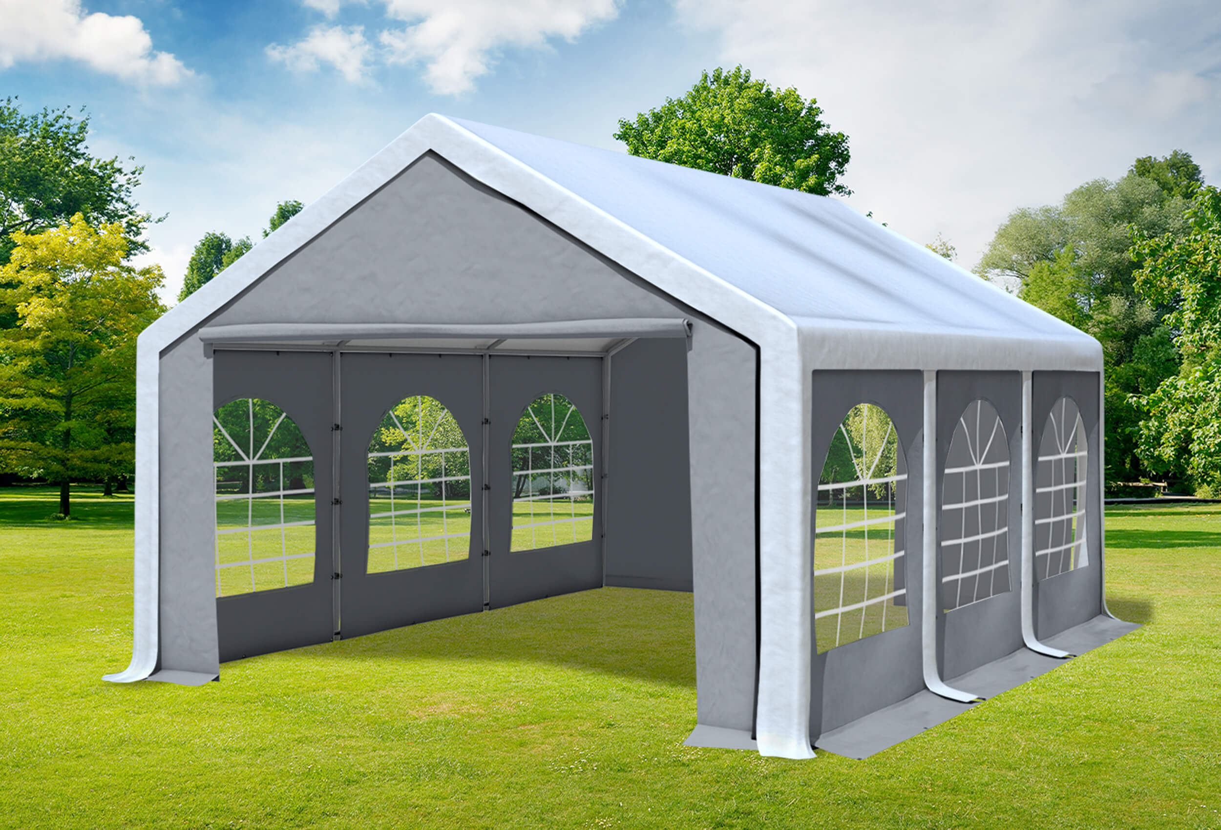 4x6 m Partyzelt, PVC weiß grau
