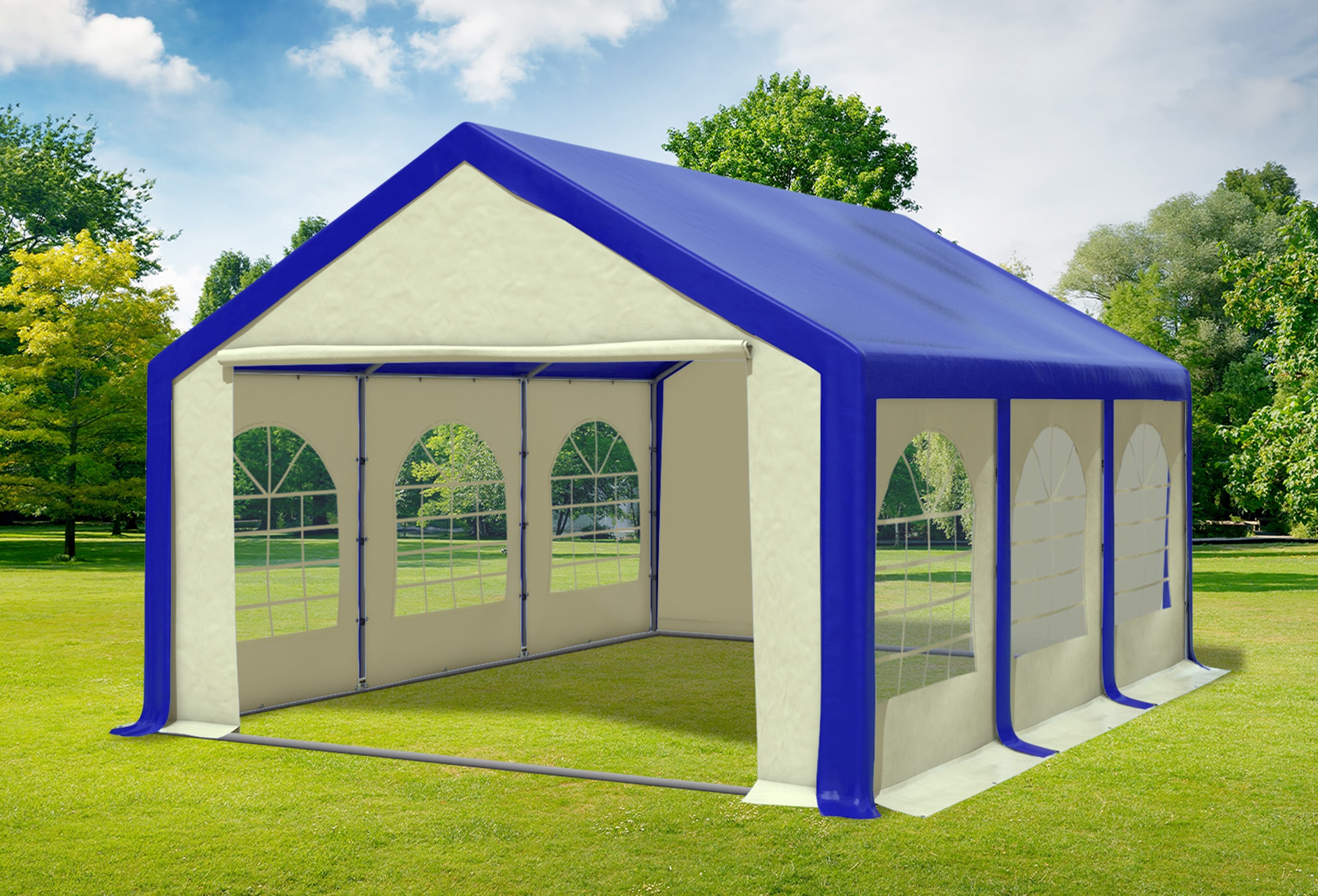 4x6 m Partyzelt, PVC blau Beige