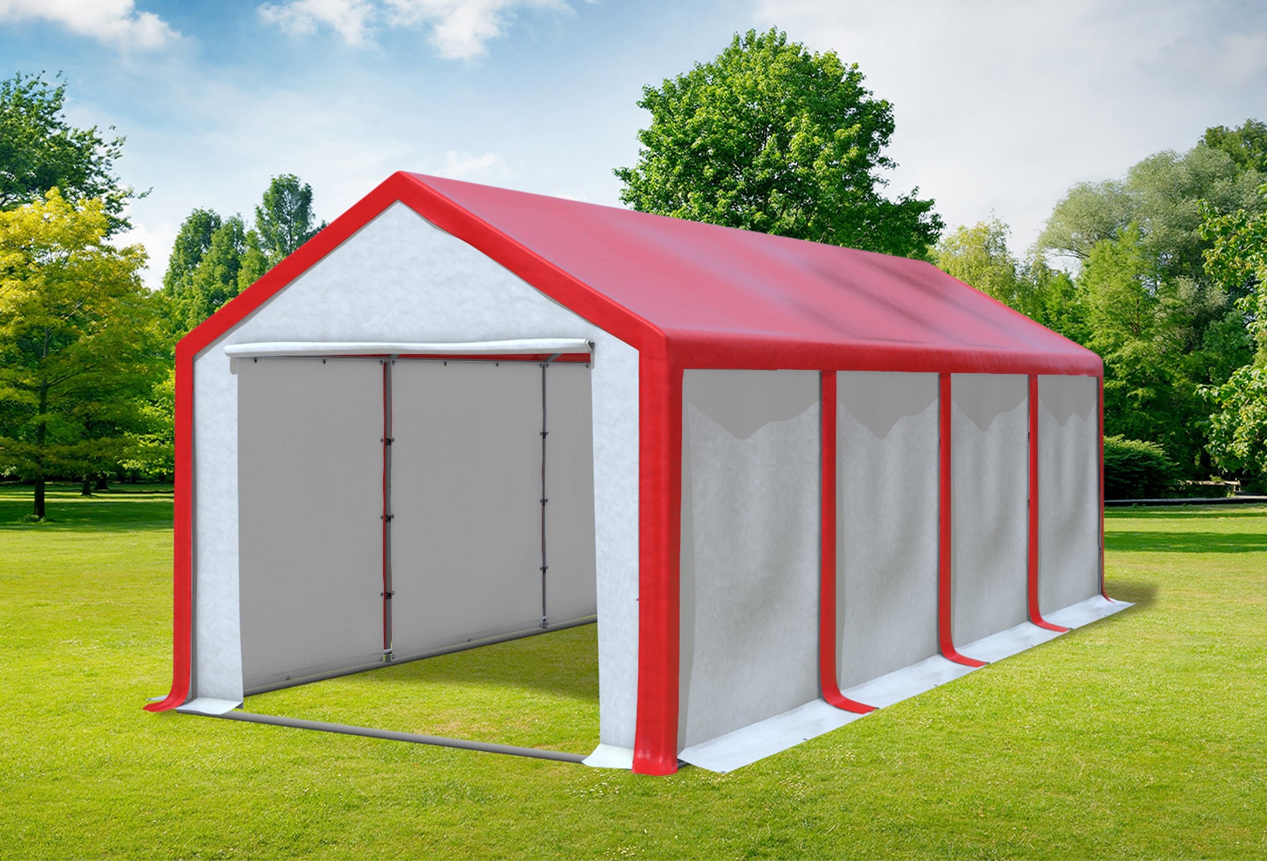 3x8 m Partyzelt, PVC rot weiß
