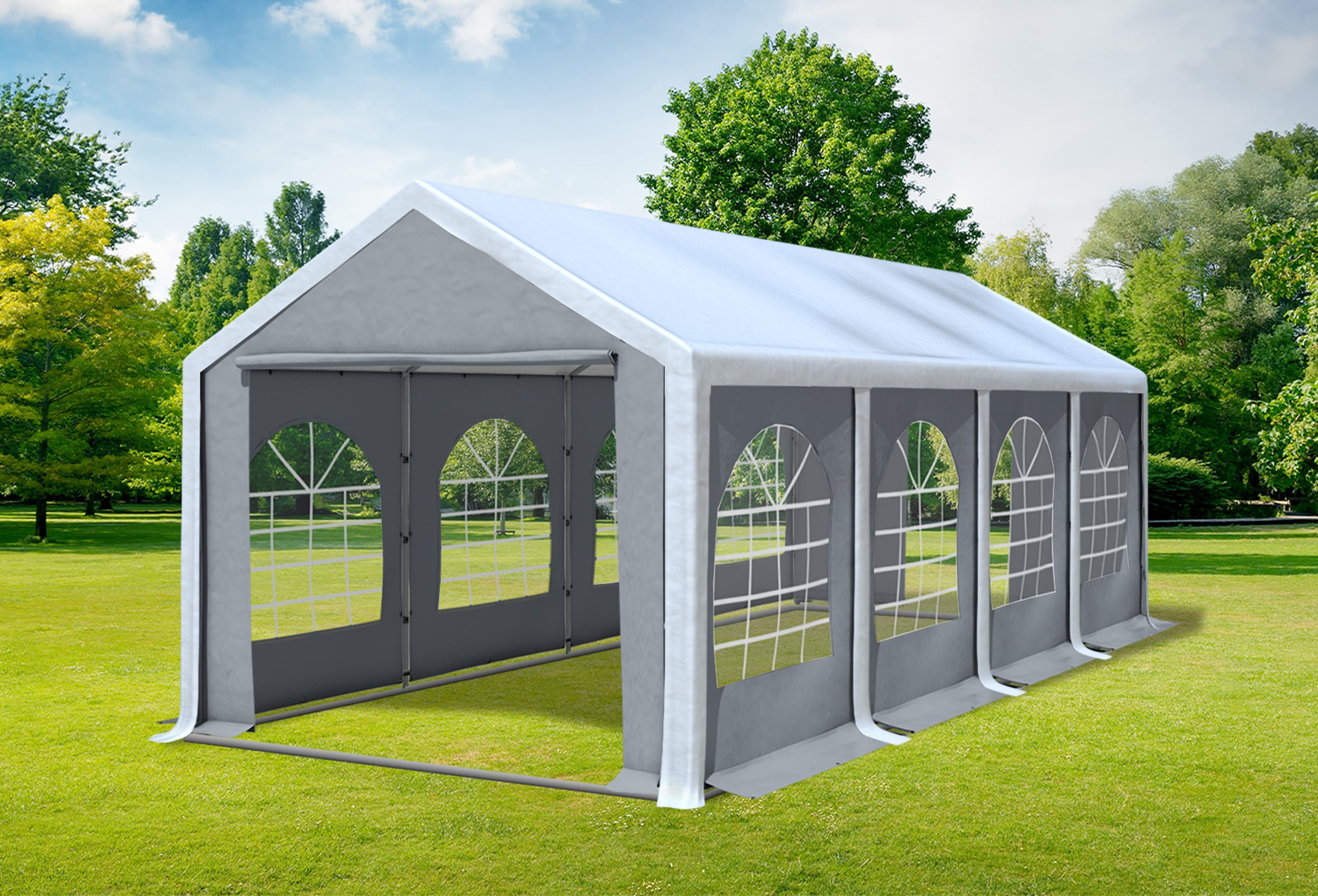 3x8 m Partyzelt, PVC weiß grau