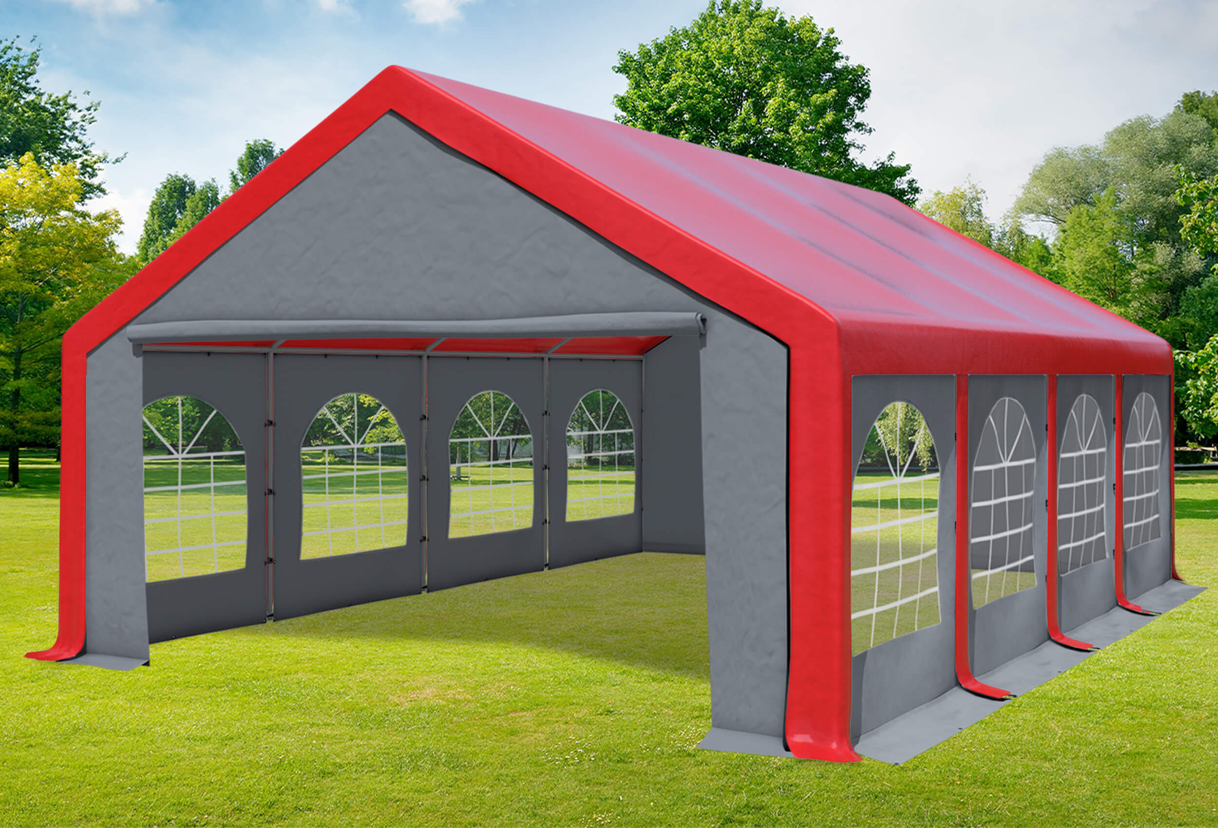 5x8 m Partyzelt, PVC rot grau