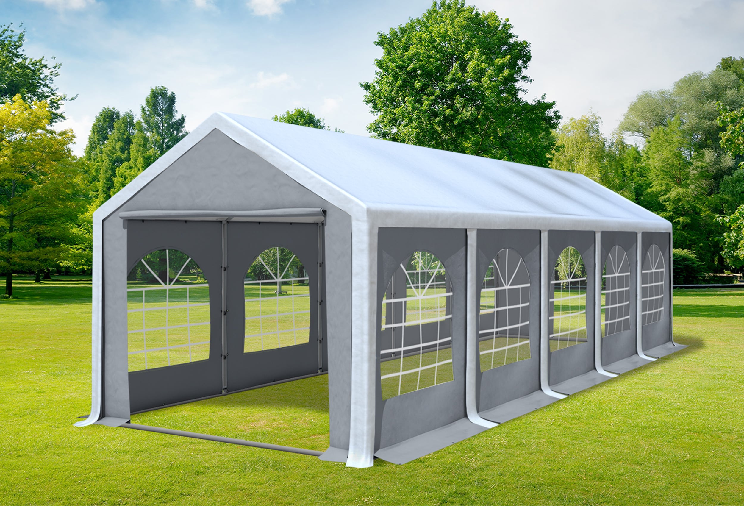 3x10 m Partyzelt, PVC weiß grau