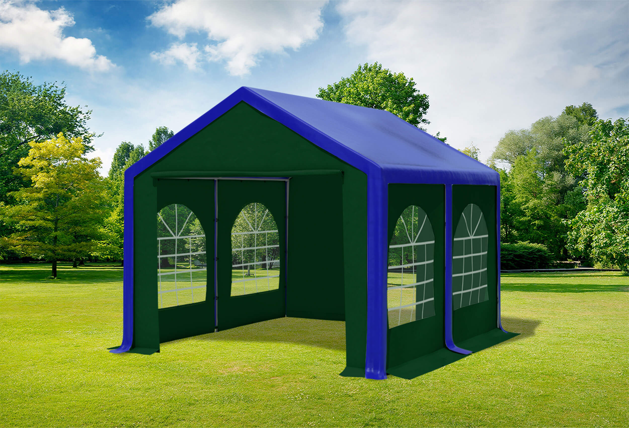 3x4 m Partyzelt, PVC blau grün