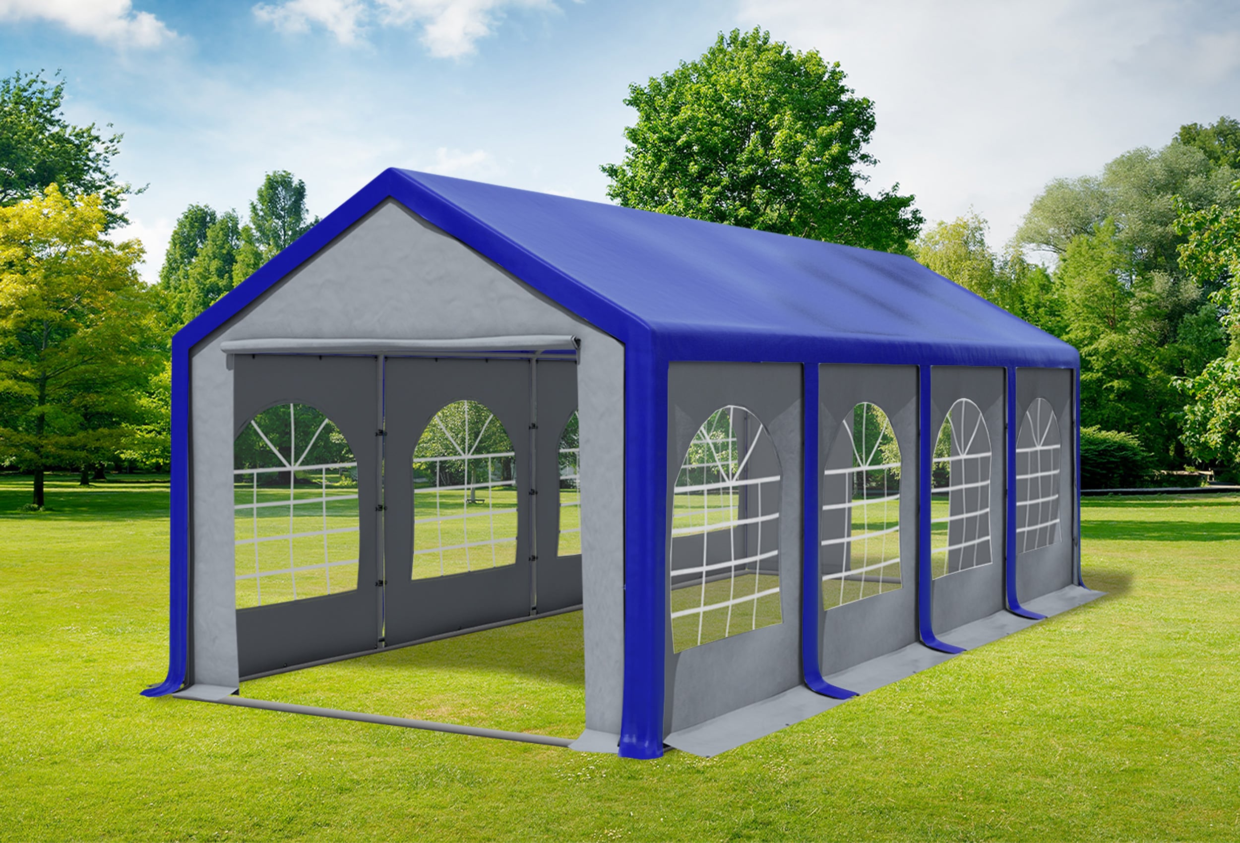 3x8 m Partyzelt, PVC blau grau