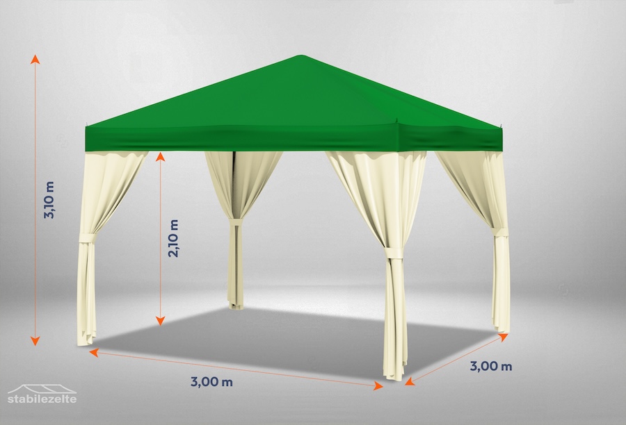 Grüner Gartenpavillon Sahara mit beigen Seitenteilen 3 x 3m