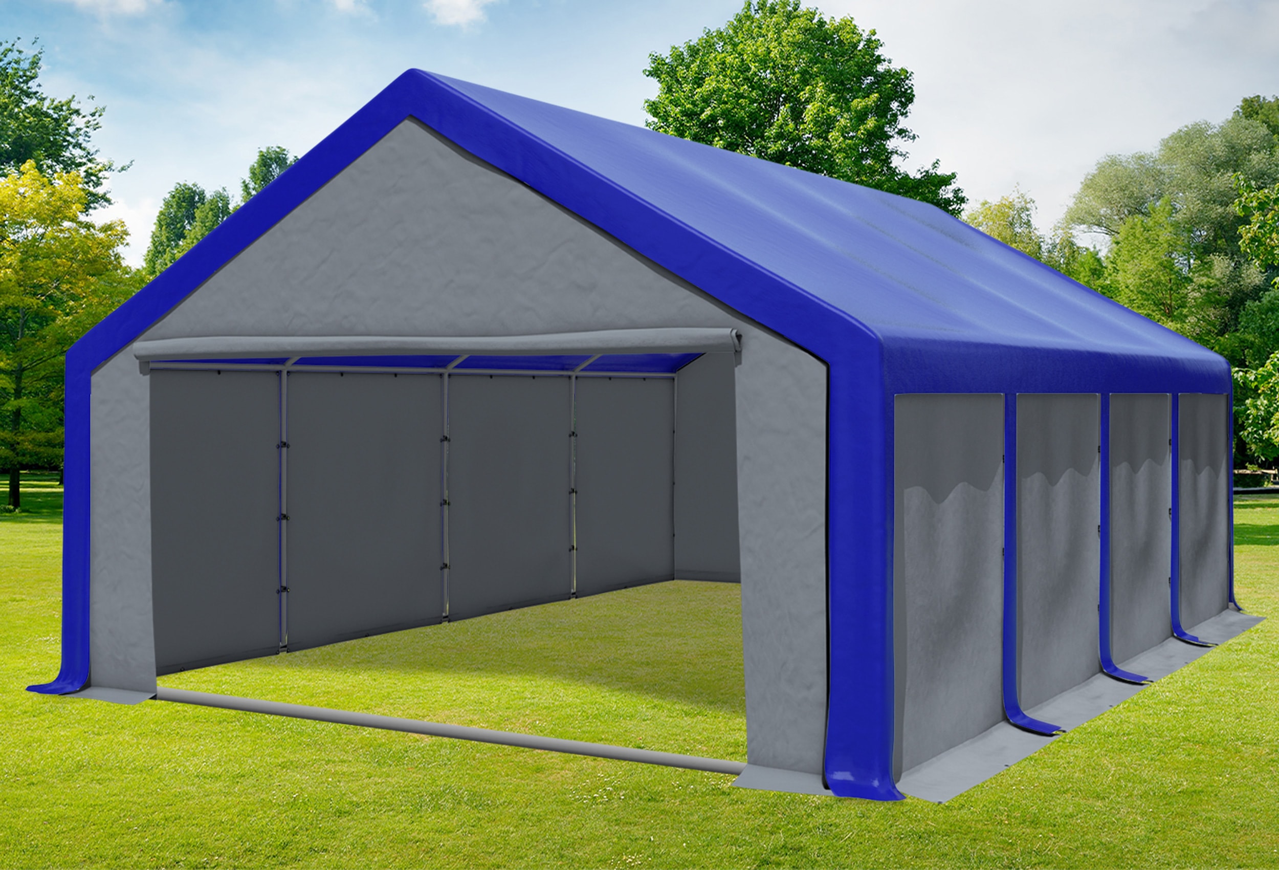 5x8 m Partyzelt, PVC blau grau