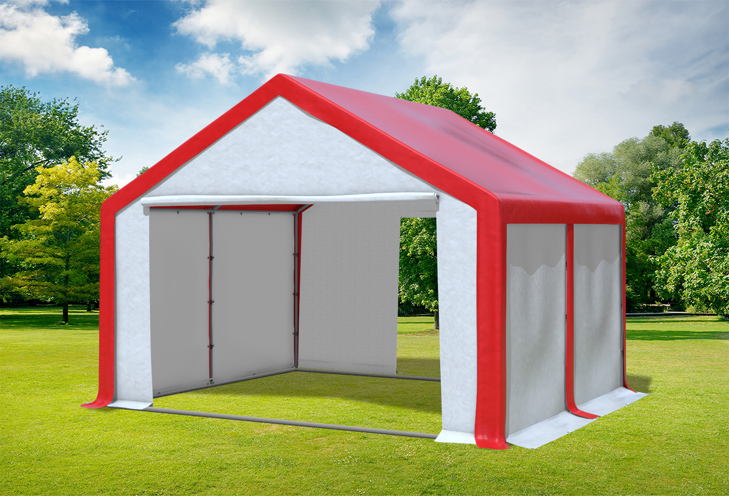 4x4 m Partyzelt, PVC rot weiß