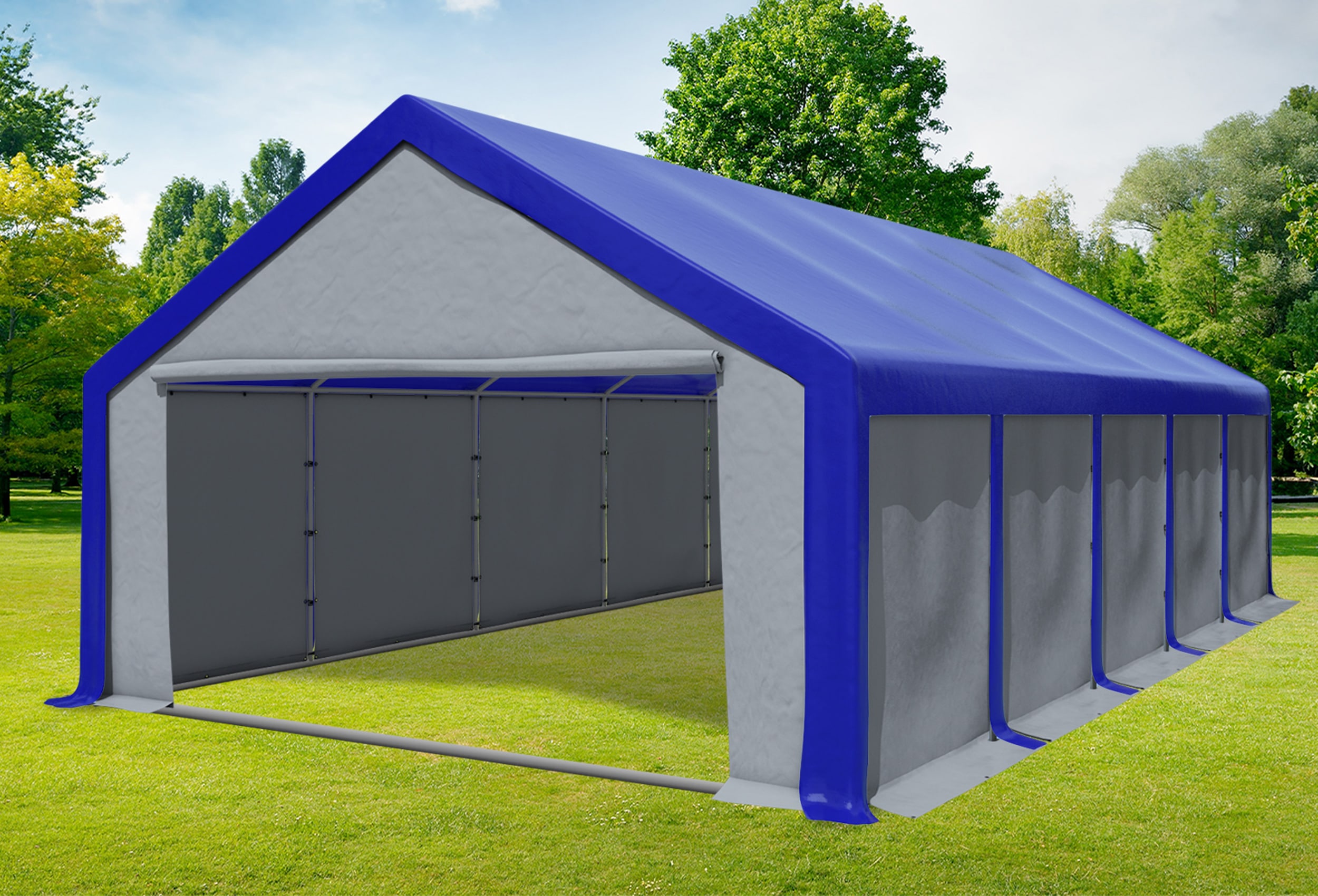5x10 m Partyzelt, PVC blau grau