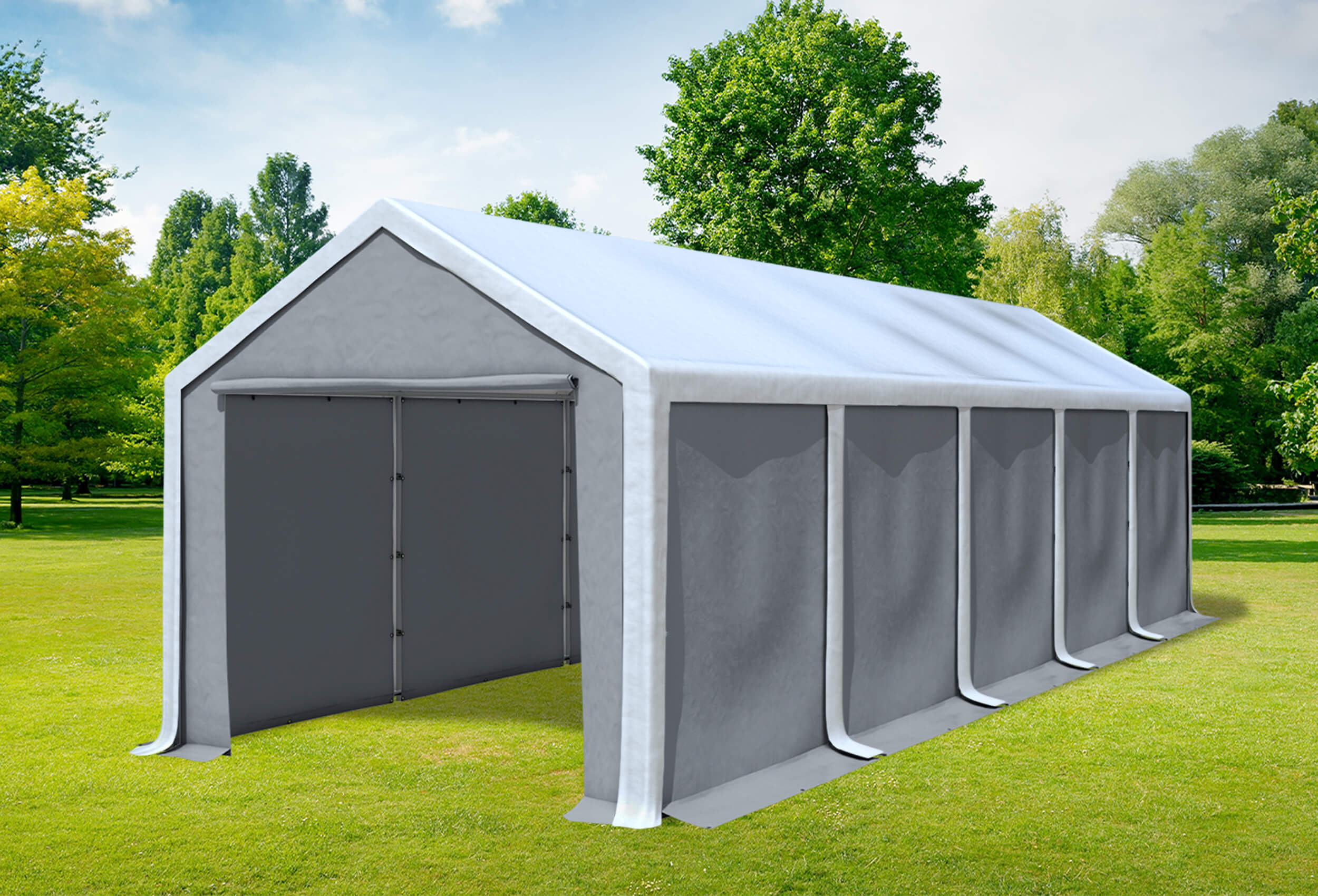 3x10 m Partyzelt, PVC weiß grau