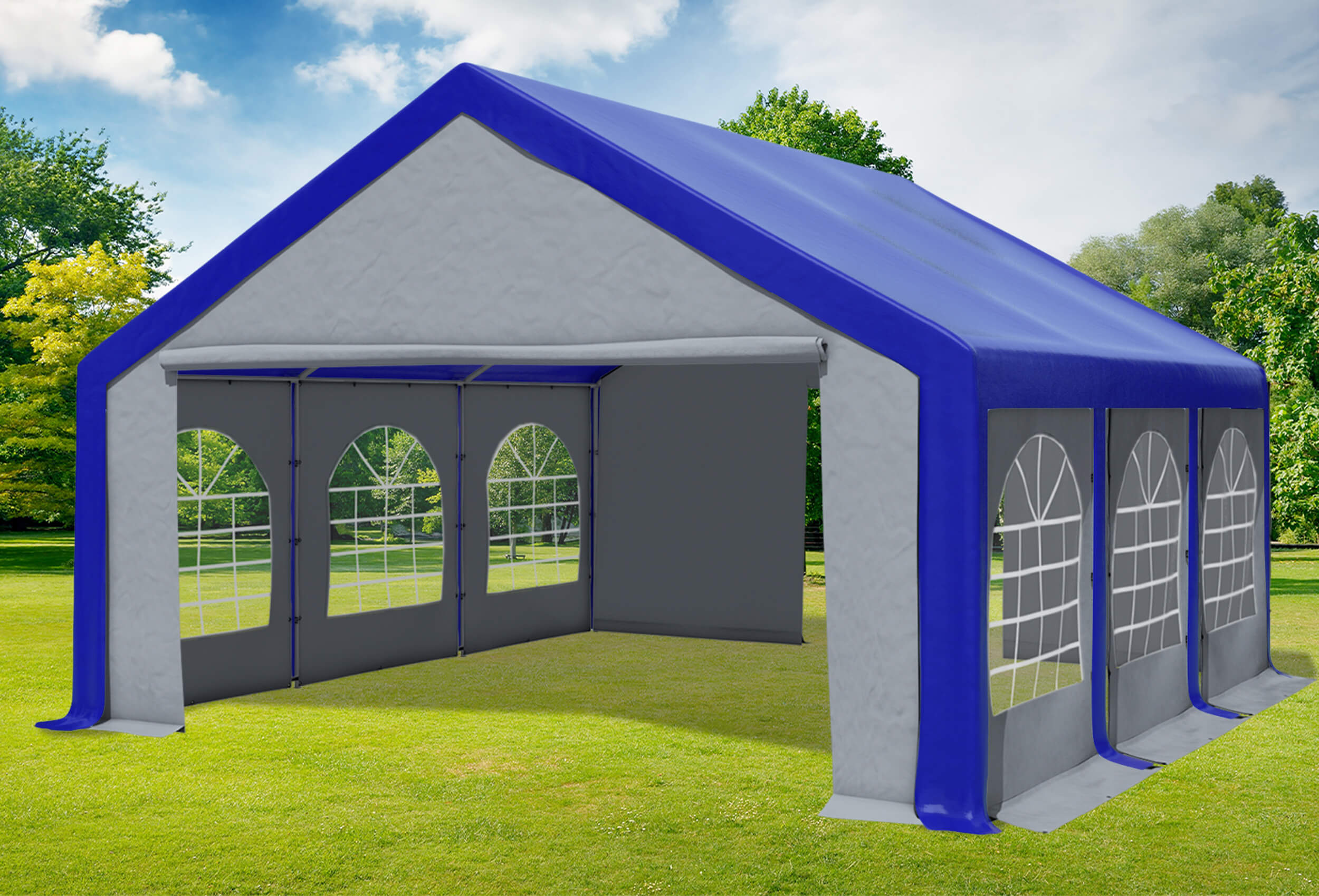 5x6 m Partyzelt, PVC blau grau