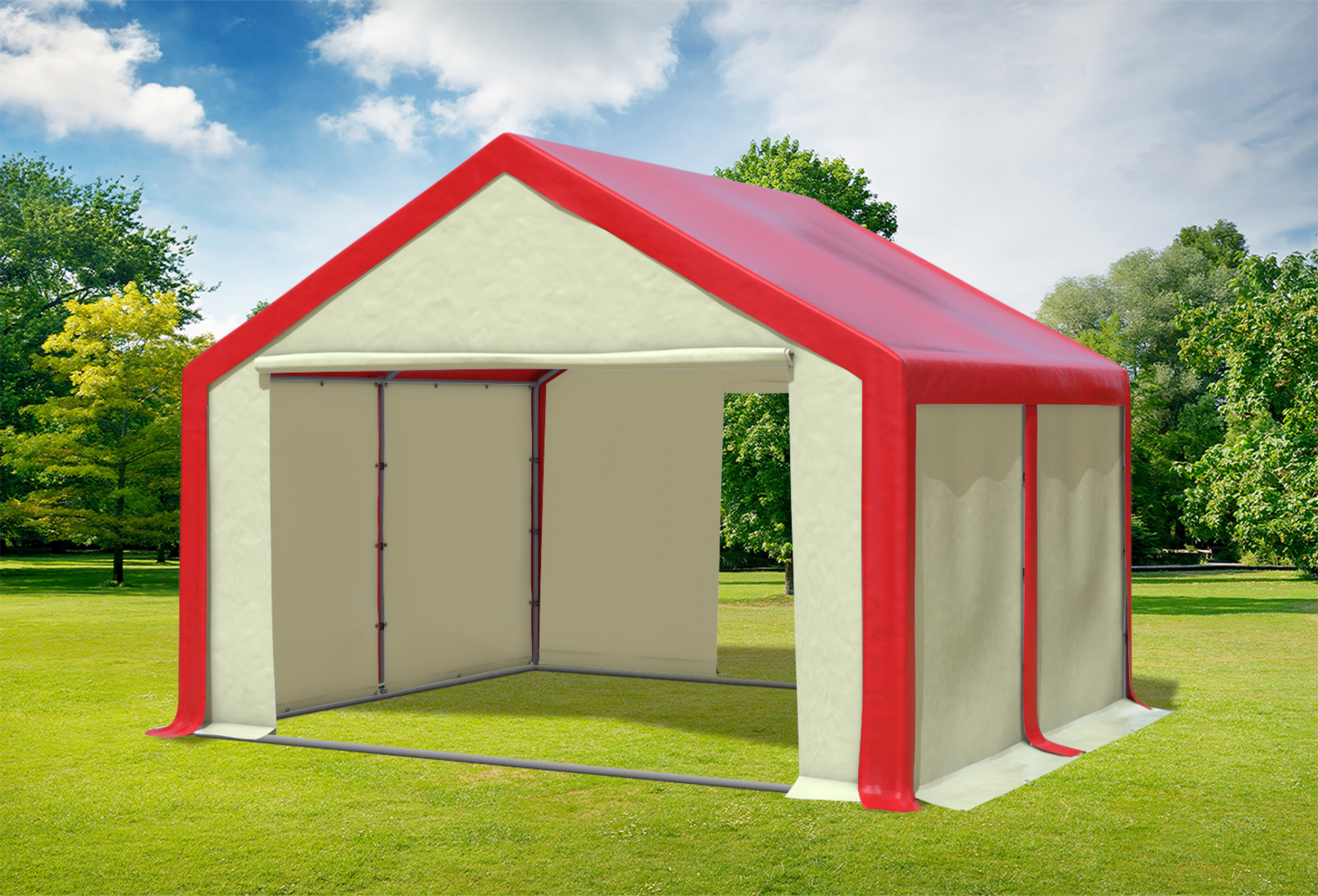 4x4 m Partyzelt, PVC rot Beige