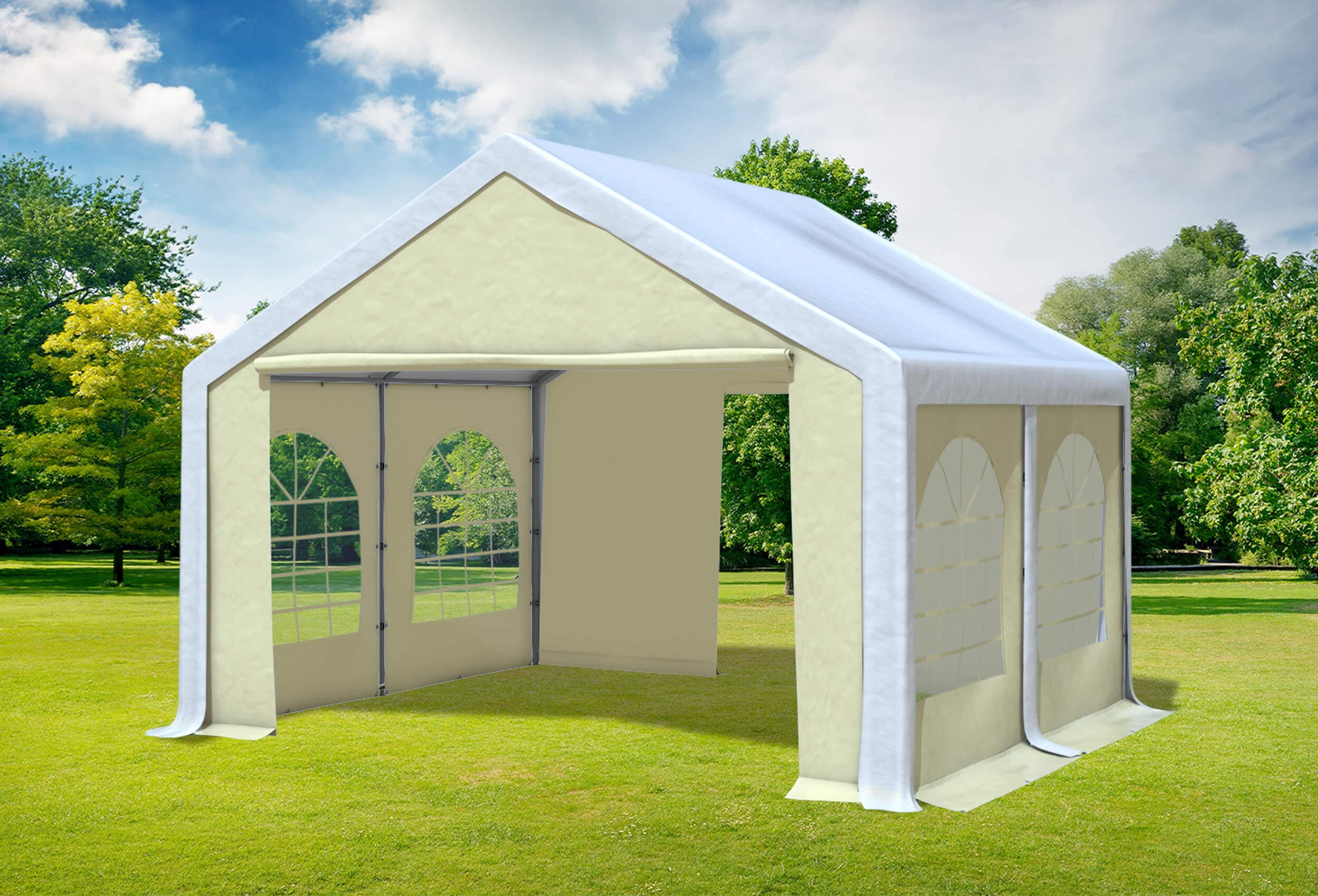 4x4 m Partyzelt, PVC weiß Beige