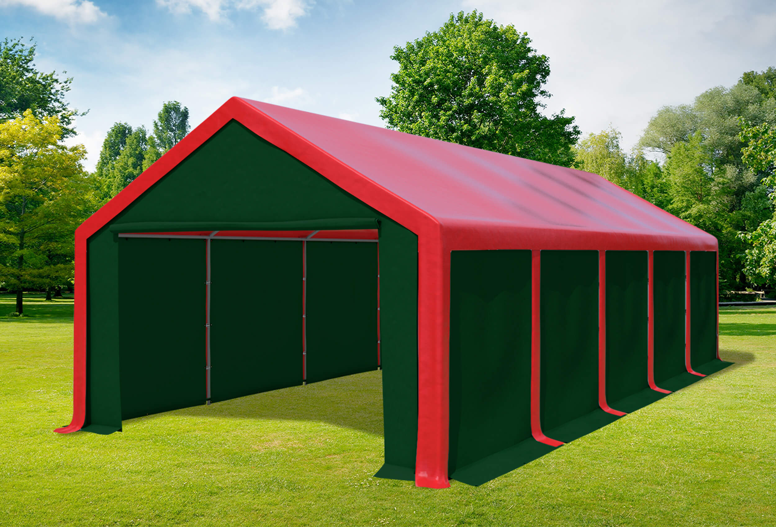 4x10 m Partyzelt, PVC rot grün