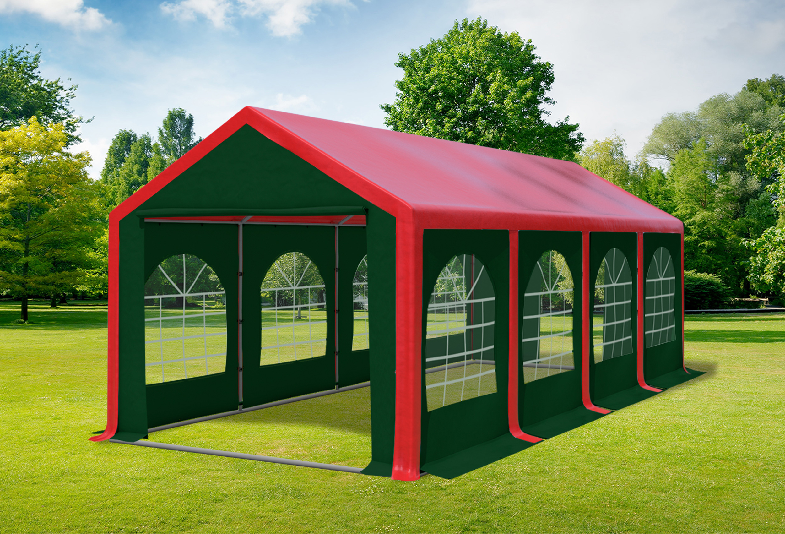 3x8 m Partyzelt, PVC rot grün