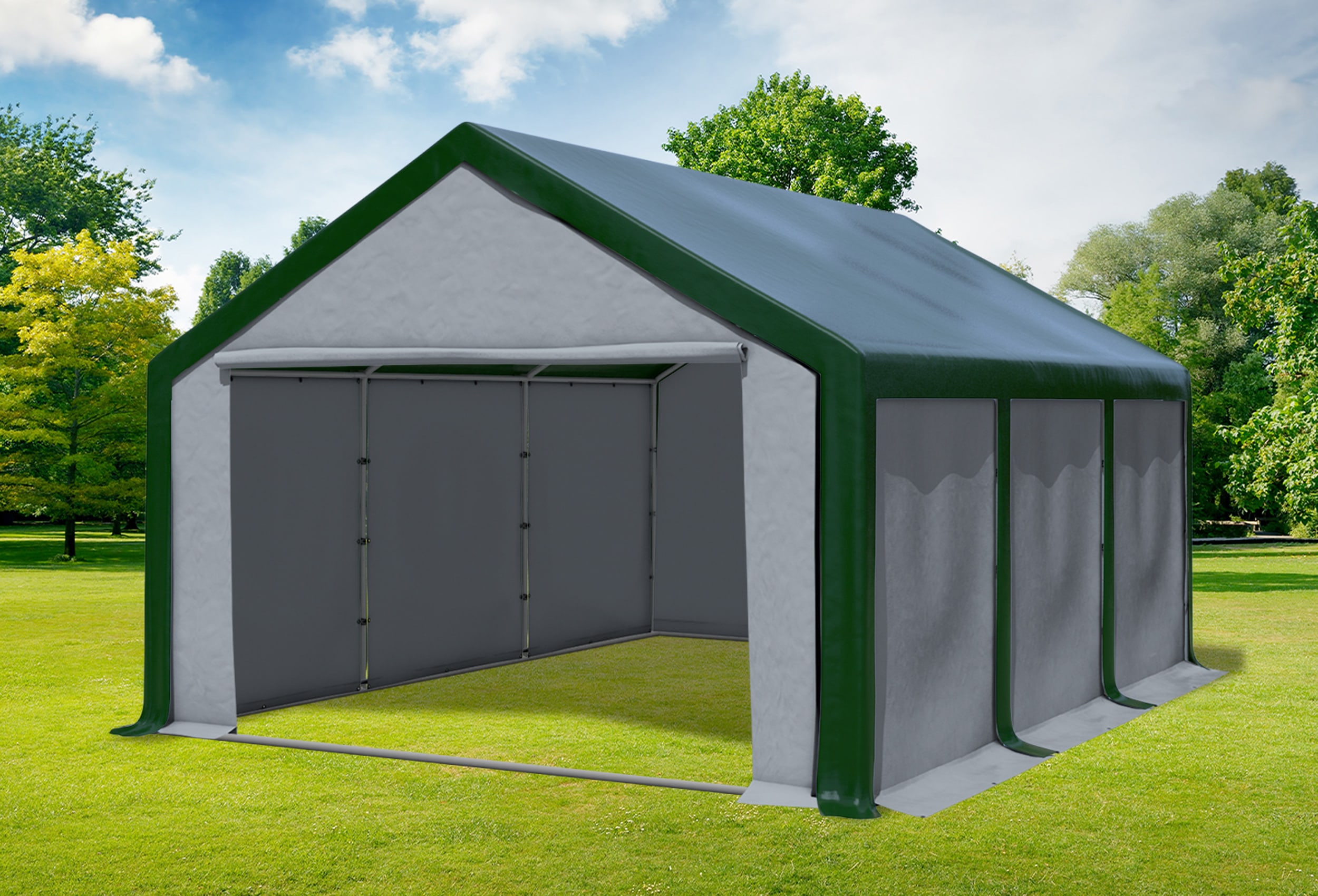 4x6 m Partyzelt, PVC grün grau