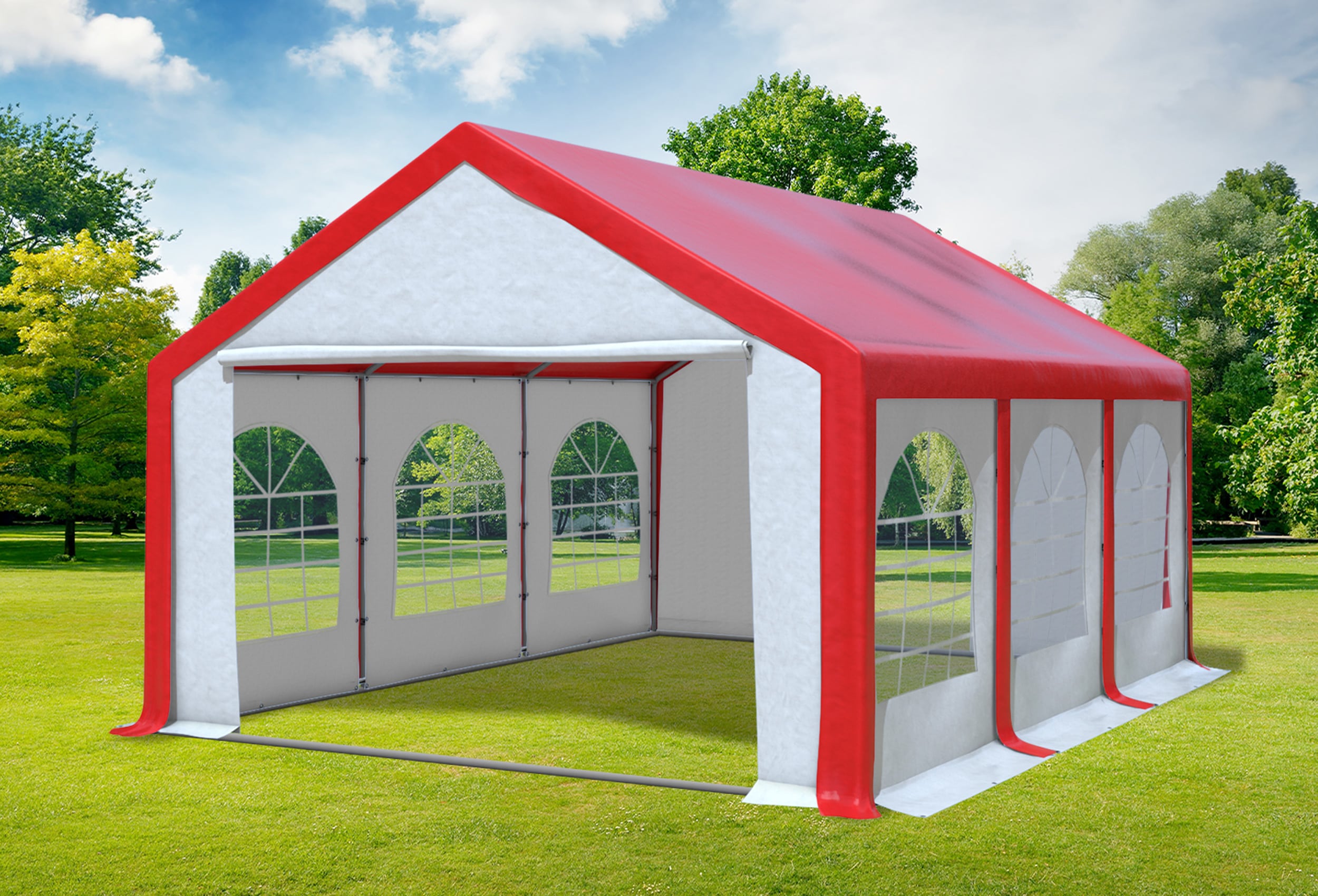 4x6 m Partyzelt, PVC rot weiß