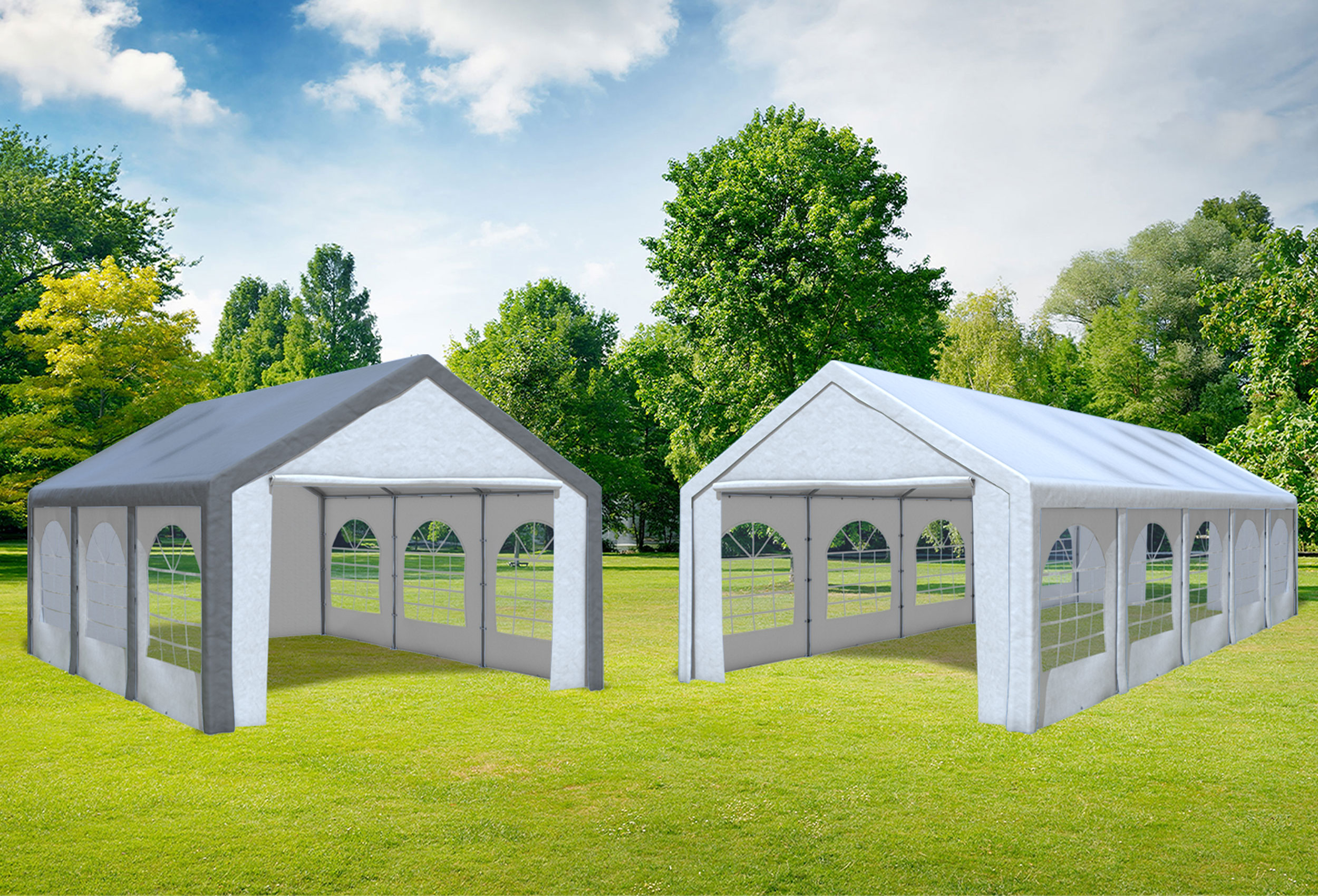 4x10 m 2in1 Kombizelt mit extra 4x6 m Dach, PE weiß grau