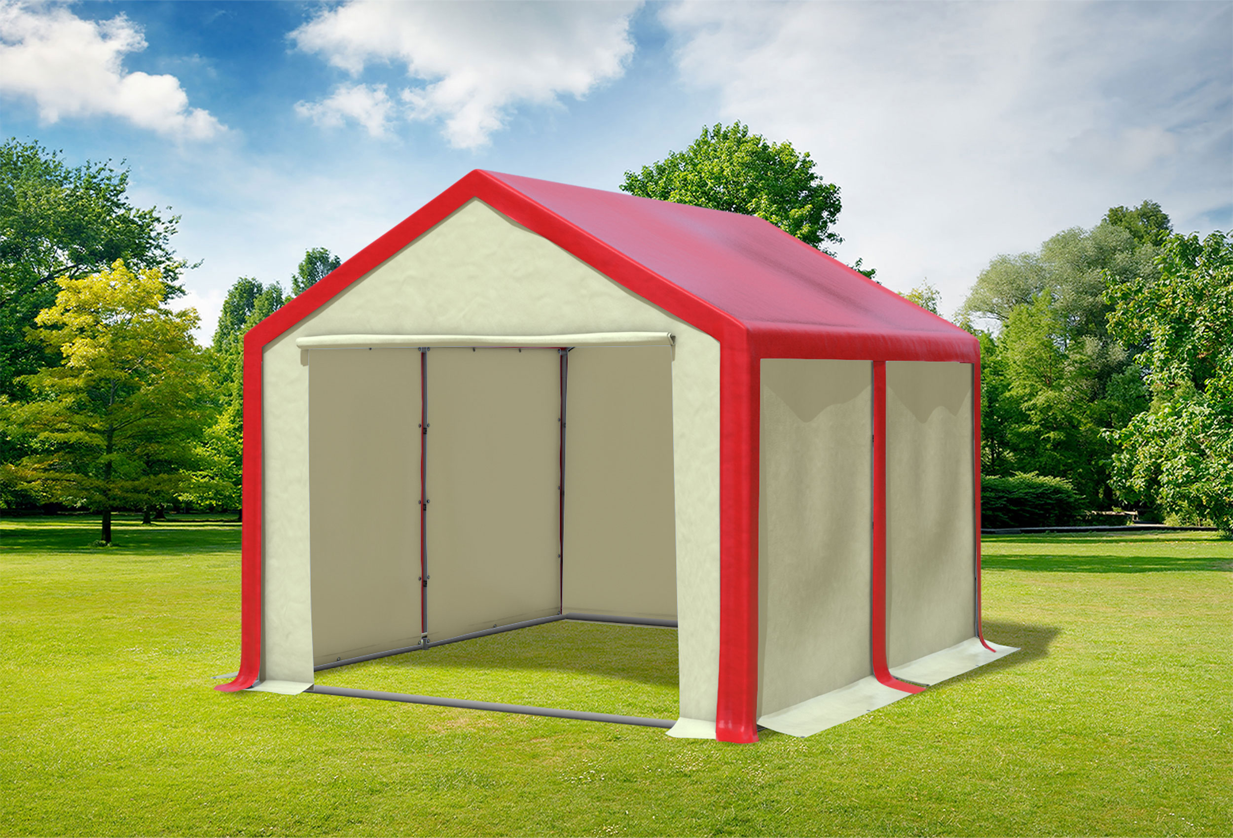 3x4 m Partyzelt, PVC rot Beige