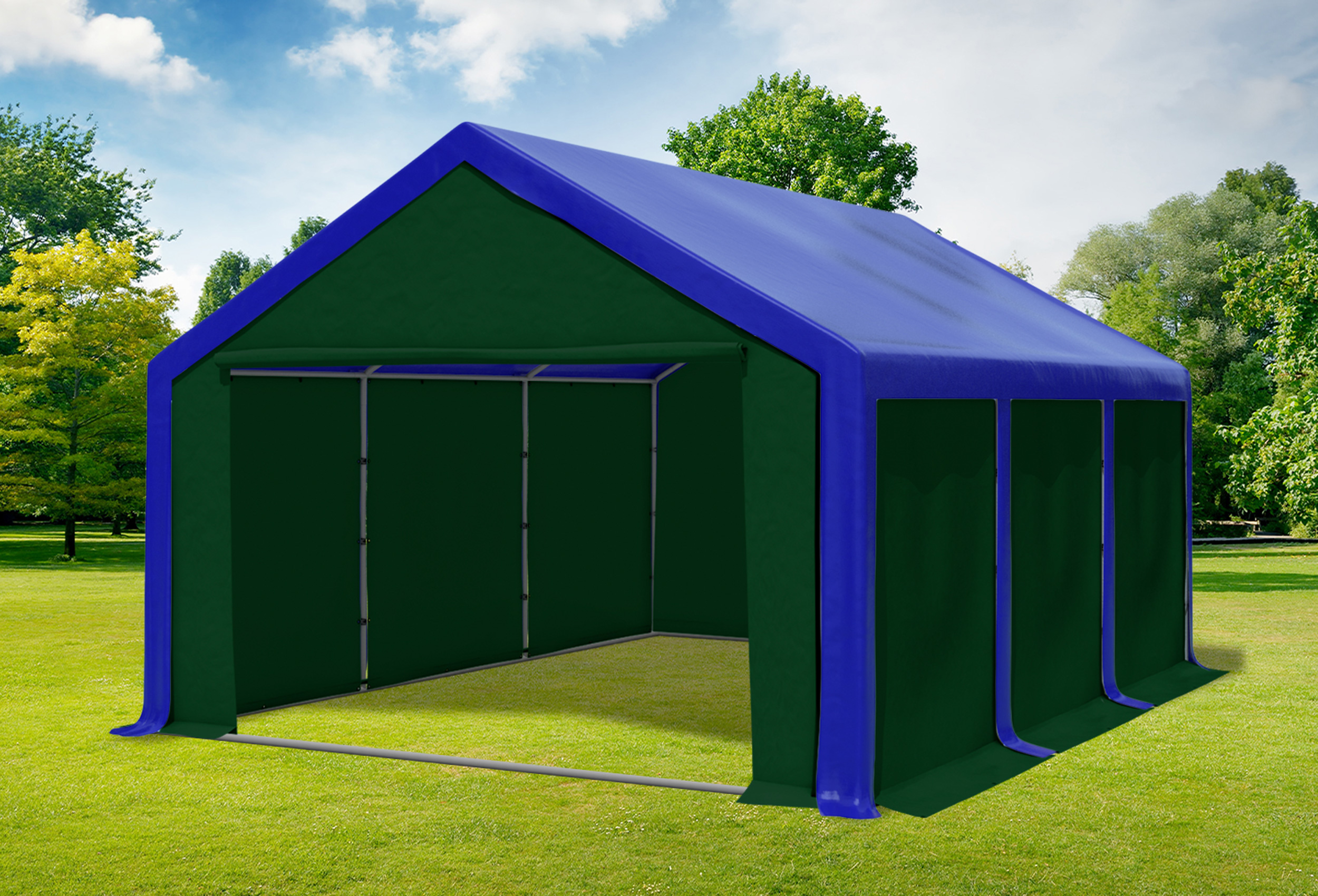 4x6 m Partyzelt, PVC blau grün