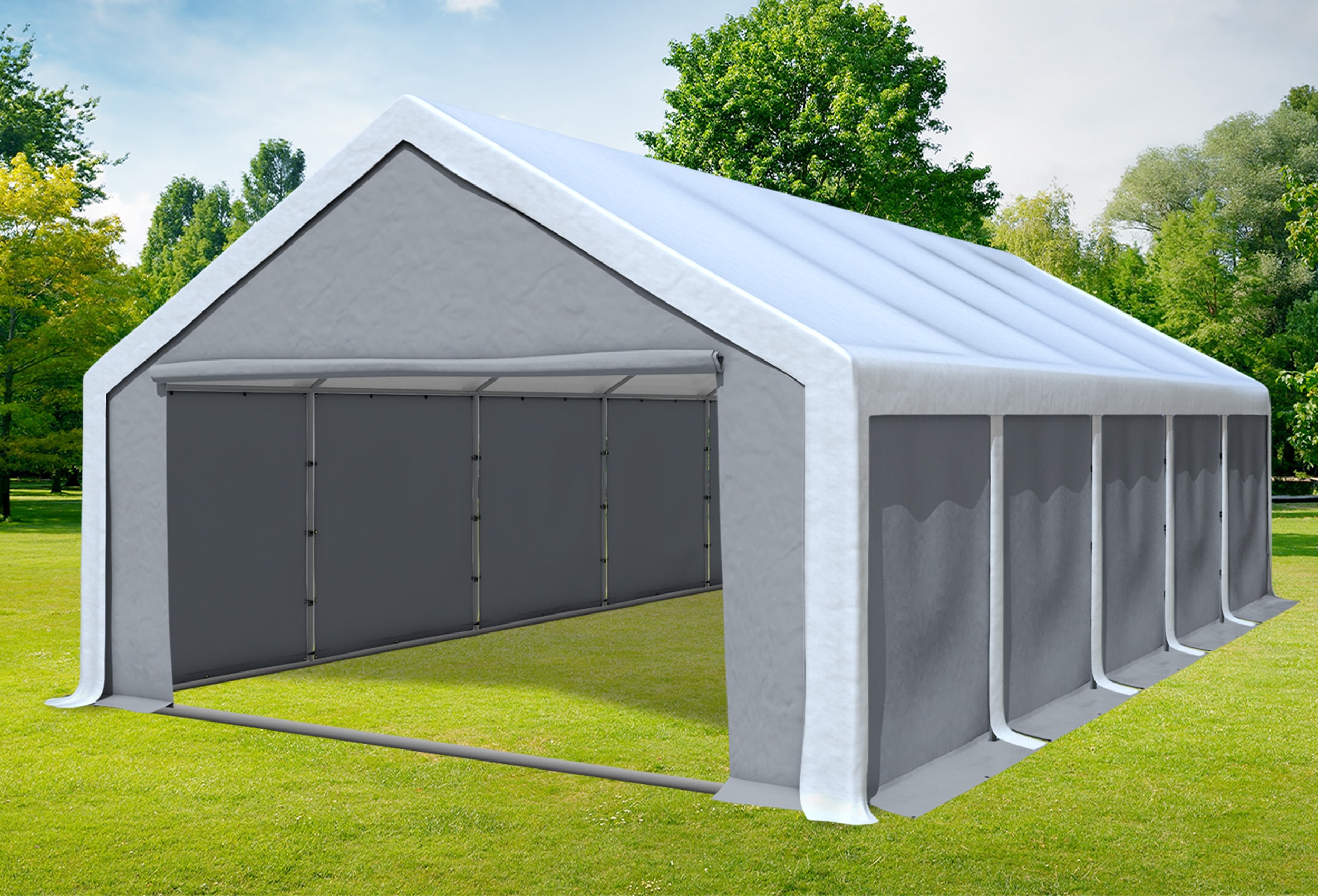 5x10 m Partyzelt, PVC weiß grau