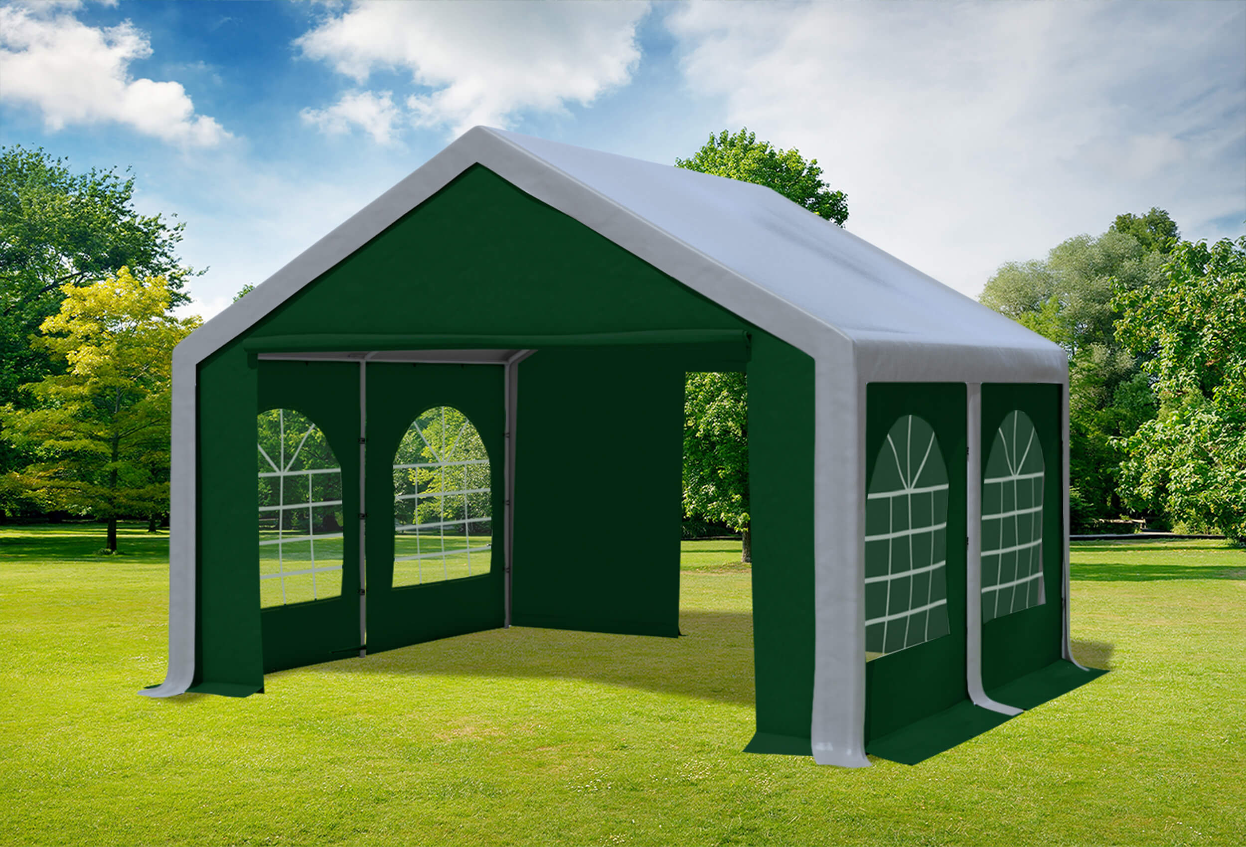 4x4 m Partyzelt, PVC grau grün