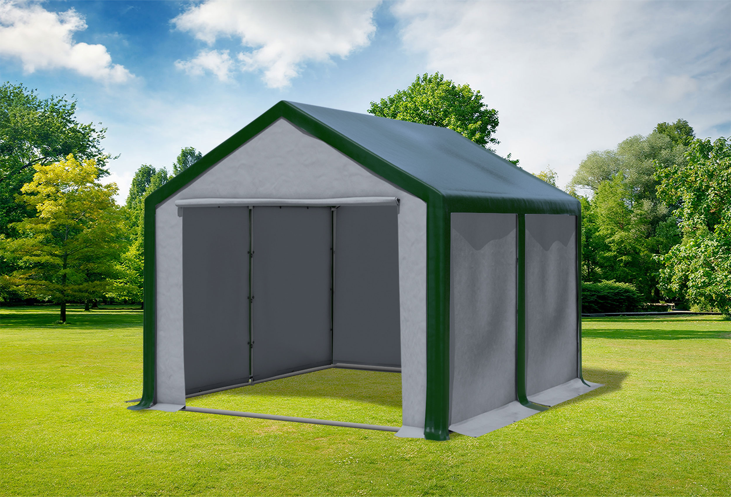 3x4 m Partyzelt, PVC grün grau