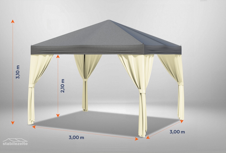 Grauer Gartenpavillon Sahara mit beigen Seitenteilen 3 x 3m