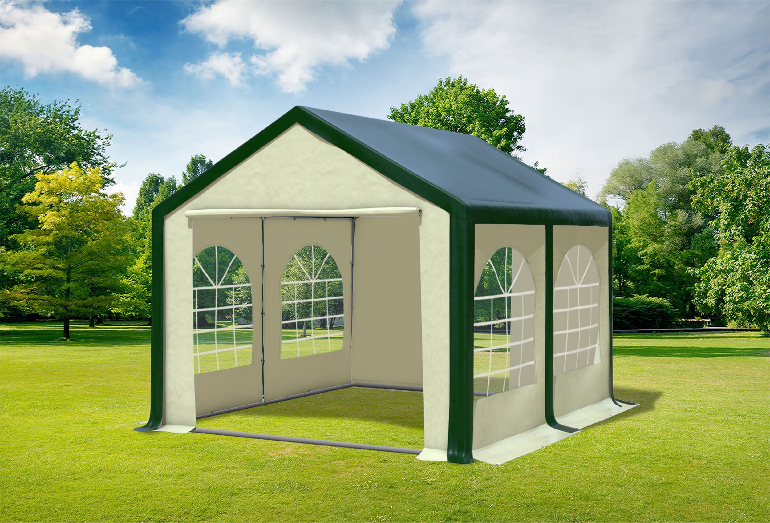 3x4 m Partyzelt, PVC grün Beige