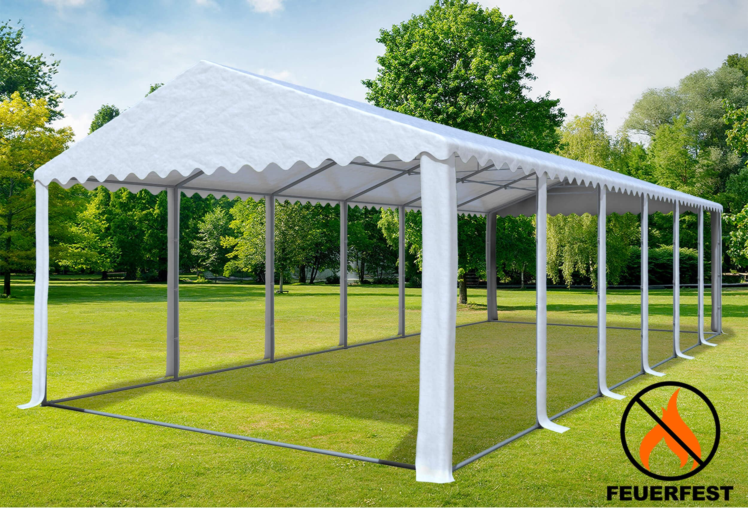 5x12 m Partyzelt, 2,6m Seitenhöhe PVC feuersicher weiß