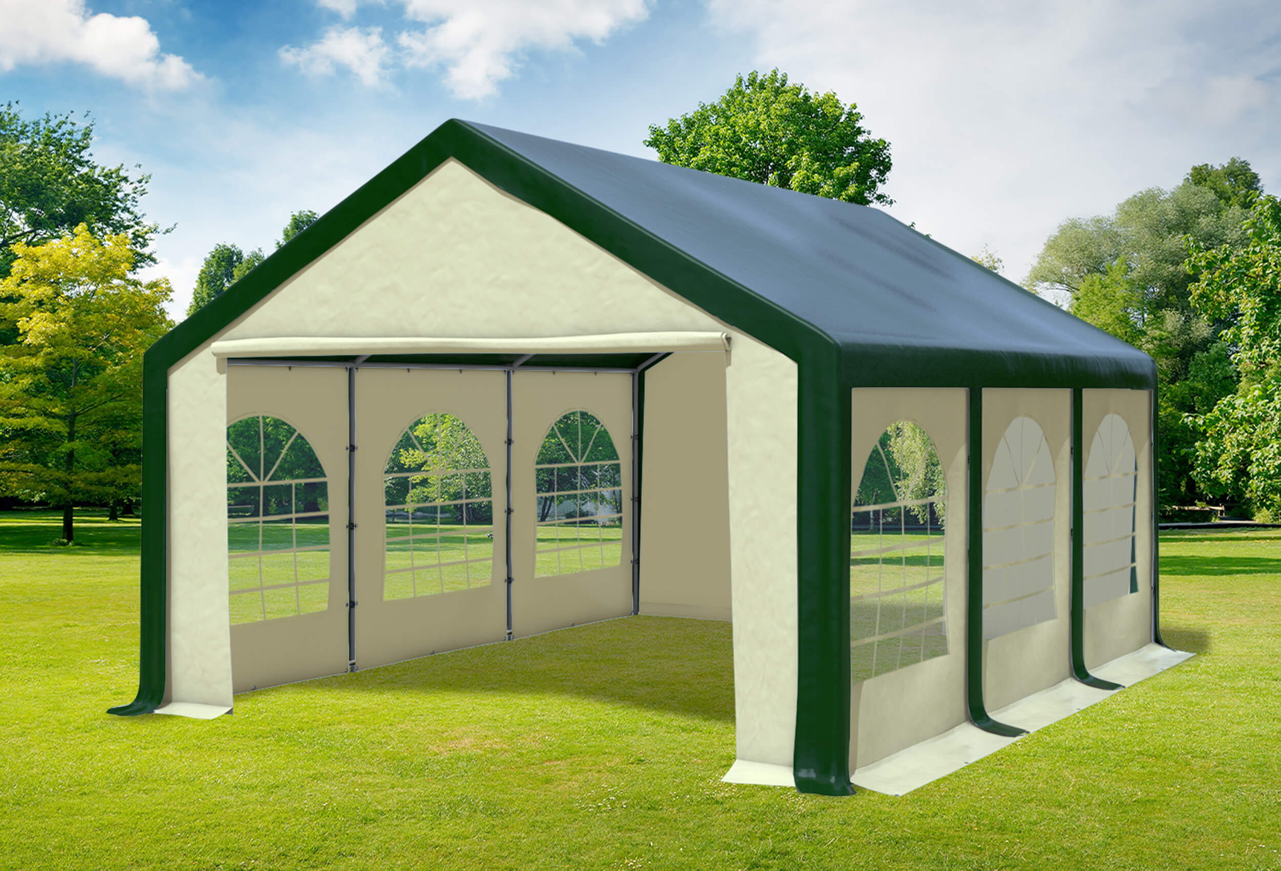 4x6 m Partyzelt, PVC grün Beige