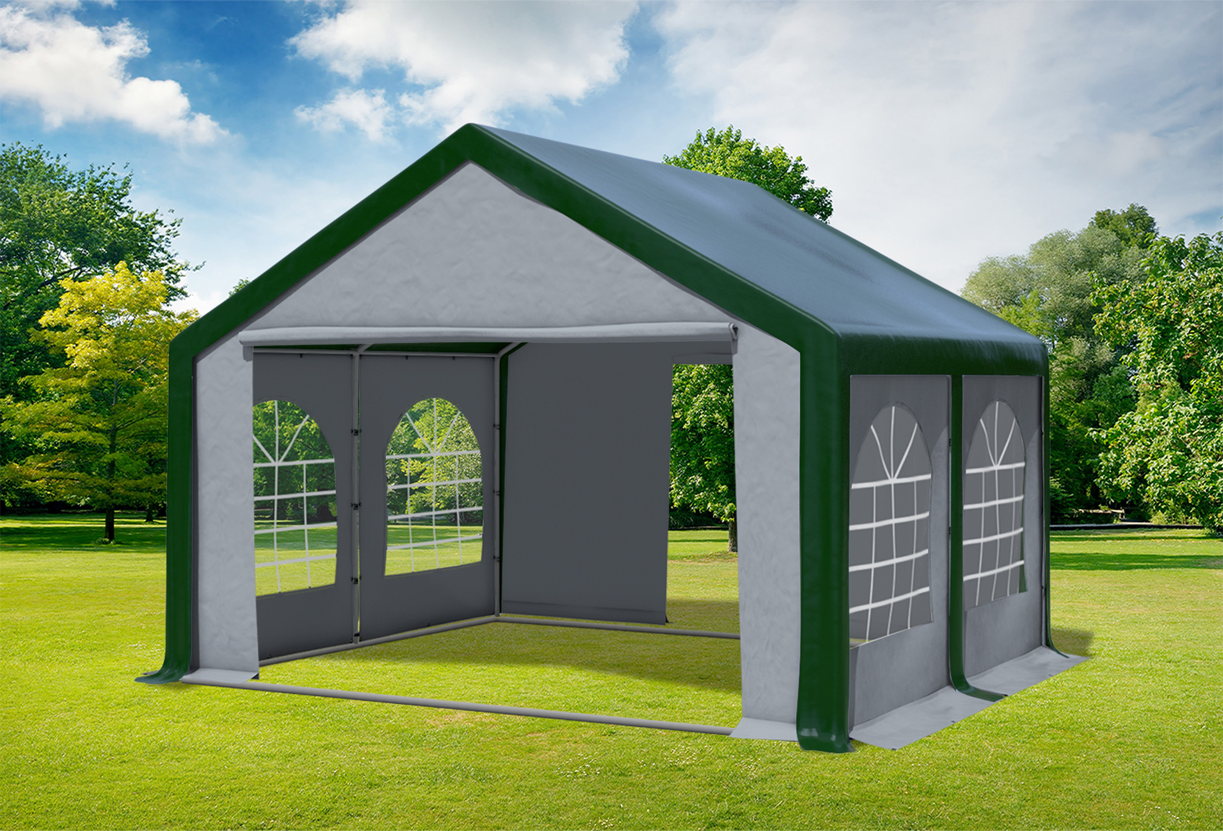 4x4 m Partyzelt, PVC grün grau